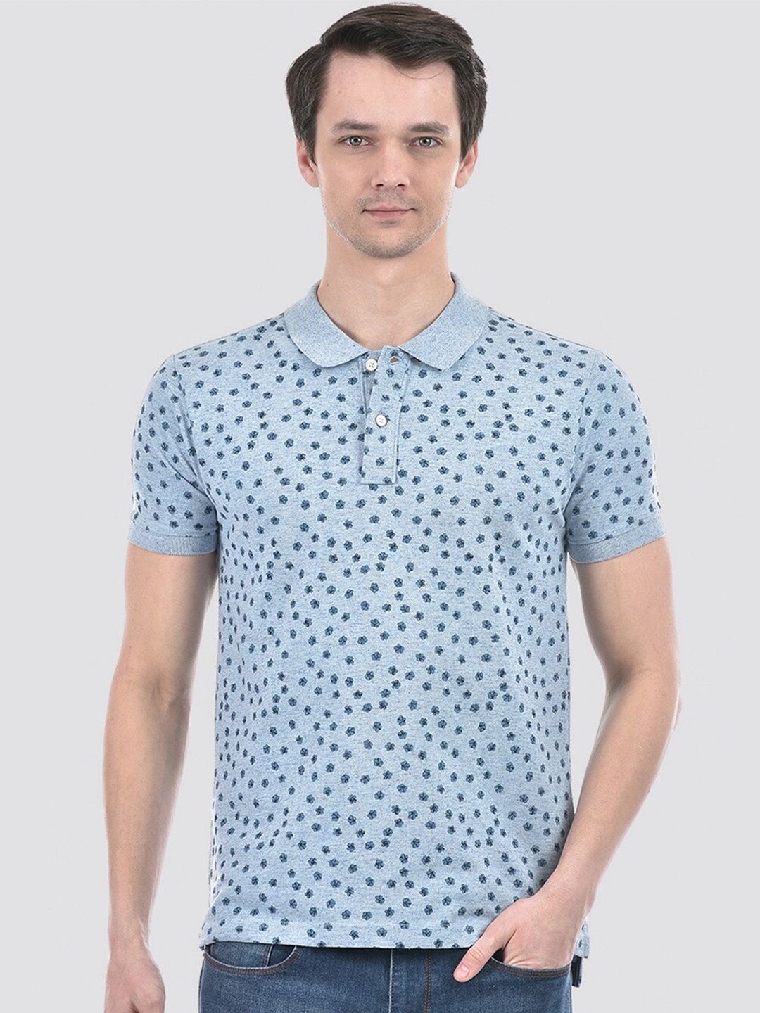 

Numero Uno Printed Pure Cotton Polo Collar Slim Fit T-shirt, Blue