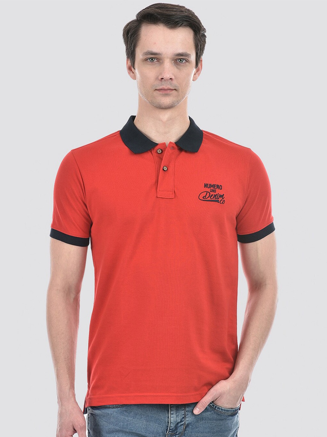 

Numero Uno Pure Cotton Polo Collar Slim Fit T-shirt, Red
