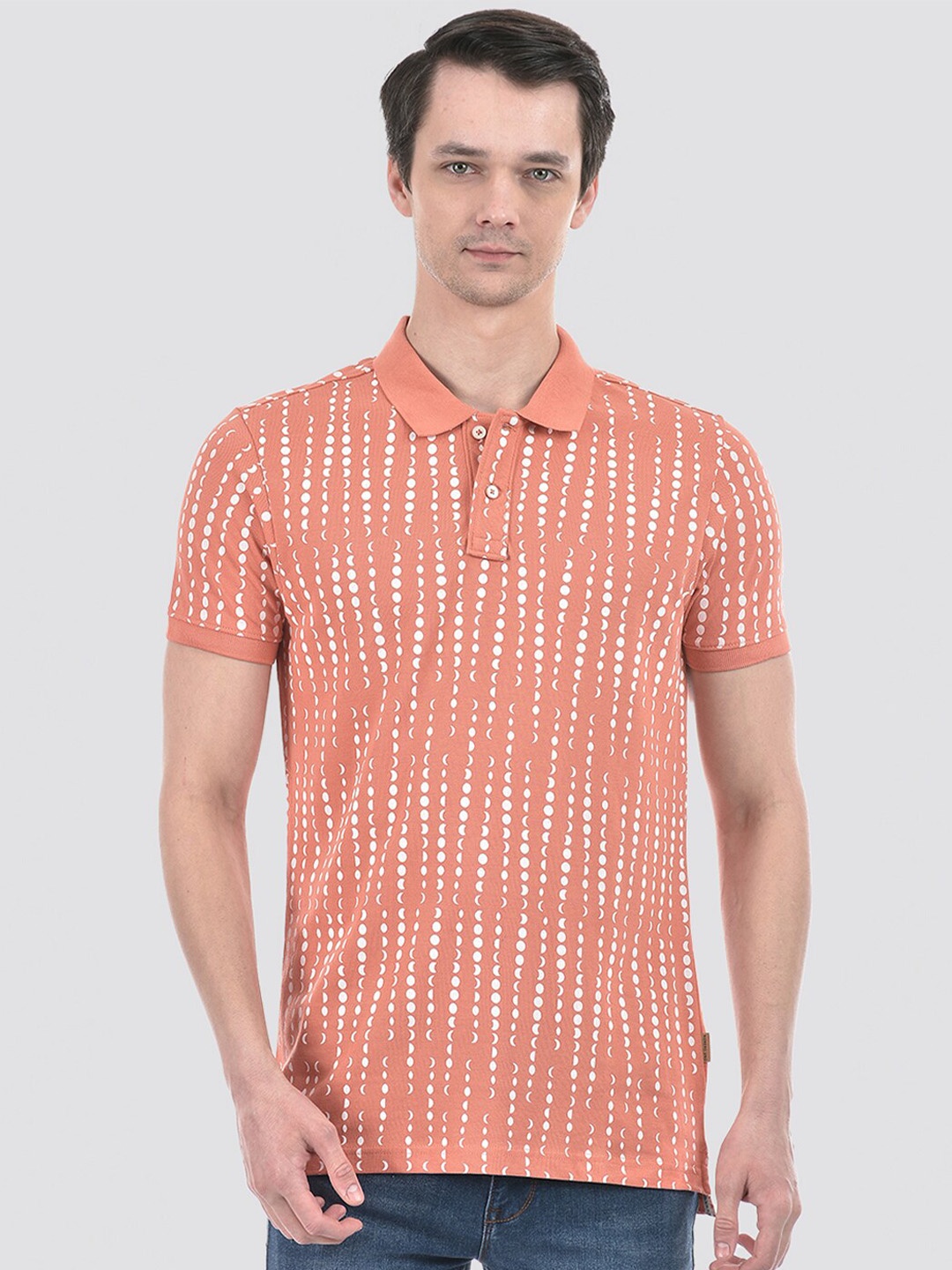 

Numero Uno Printed Pure Cotton Polo Collar Slim Fit T-shirt, Orange