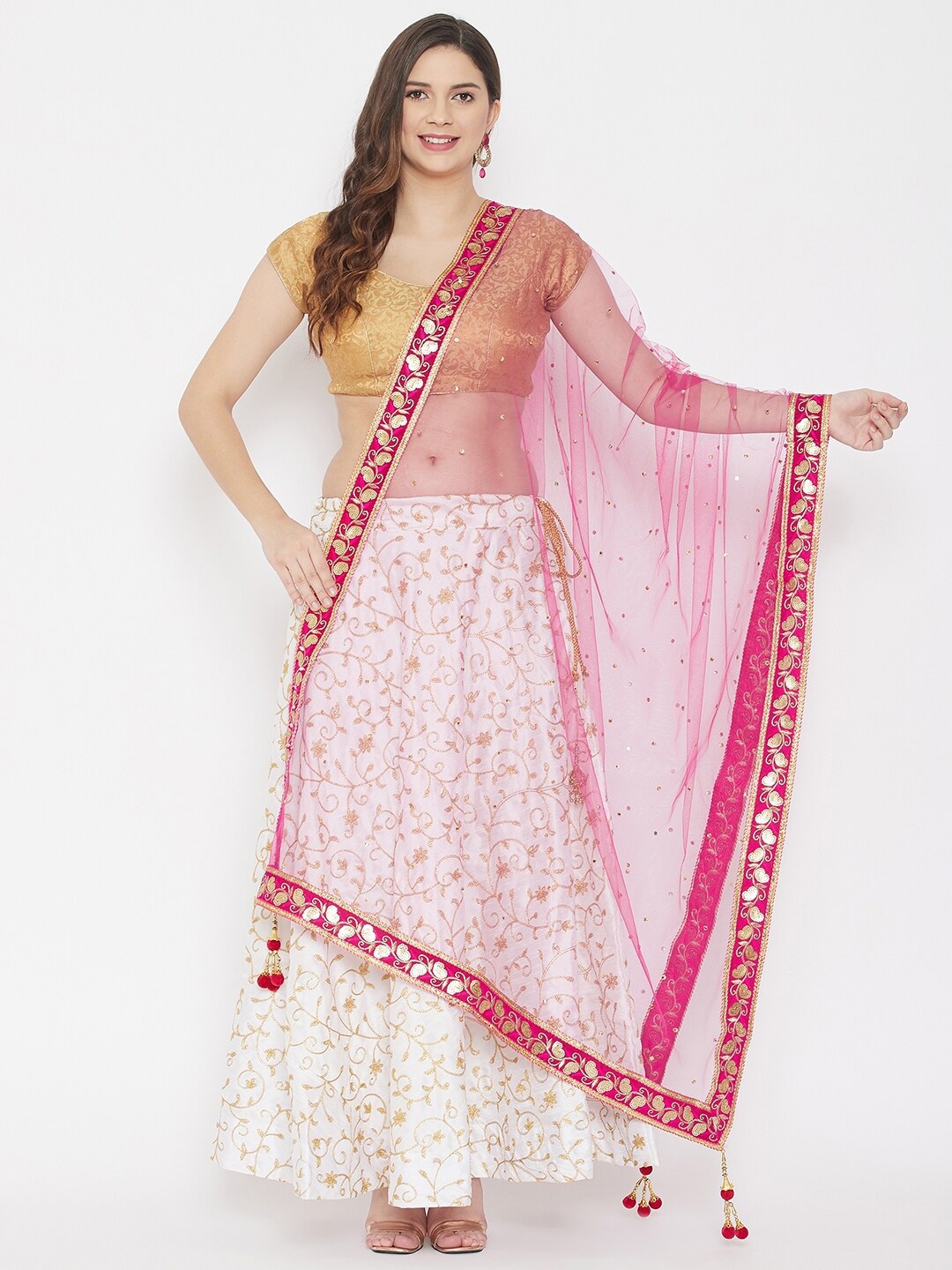 

Clora Creation Ethnic Motifs Embroidered Dupatta with Gotta Patti, Magenta
