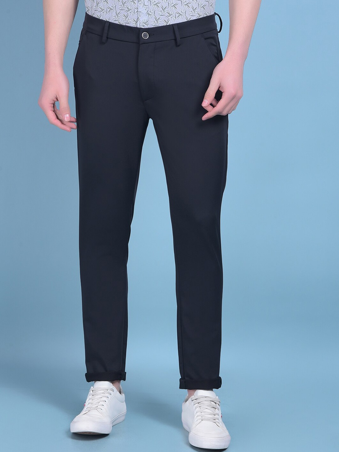 

Crimsoune Club Men Smart Slim Fit Cotton Chinos Trousers, Black