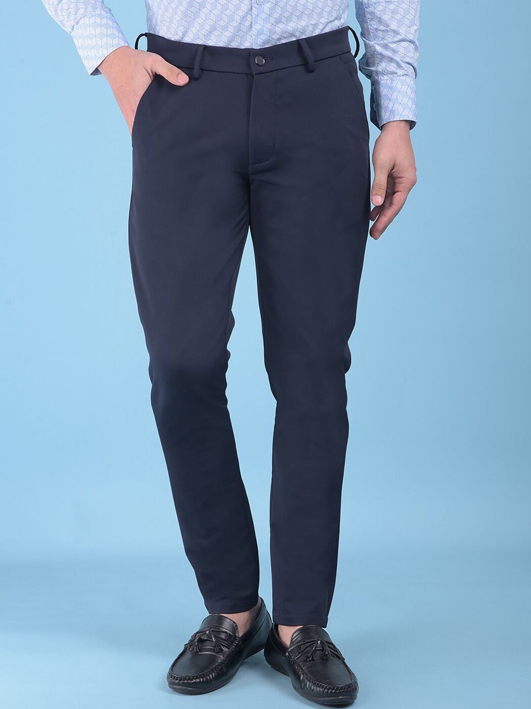 

Crimsoune Club Men Smart Slim Fit Formal Trousers, Navy blue