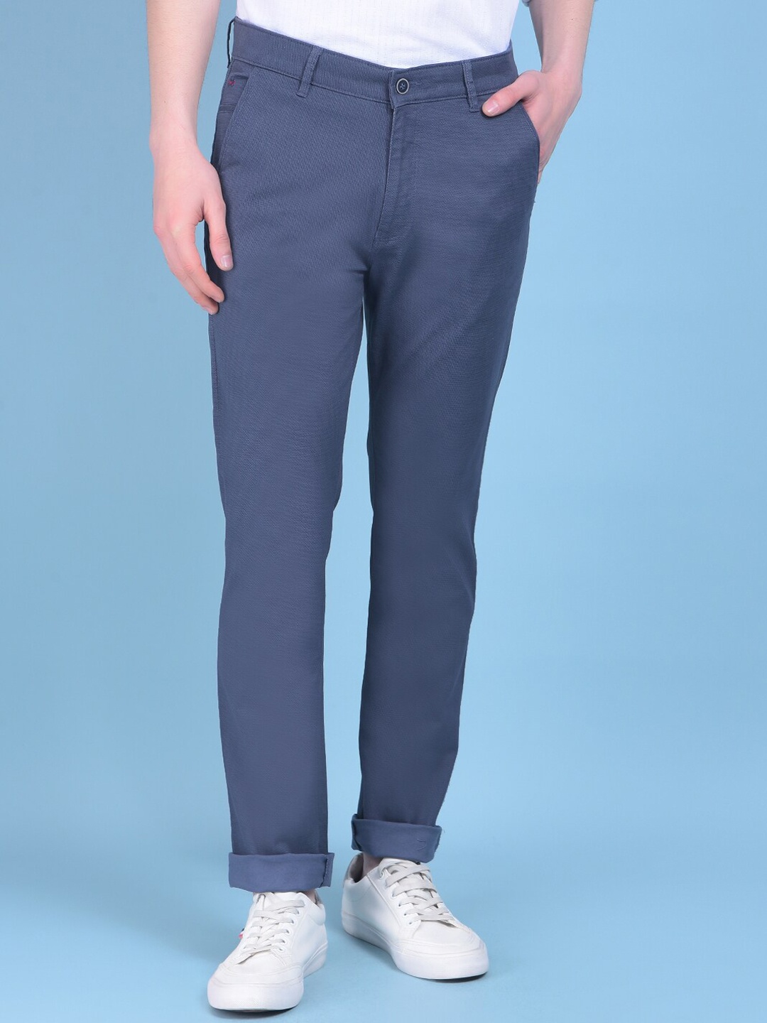 

Crimsoune Club Men Smart Slim Fit Cotton Chinos Trousers, Blue