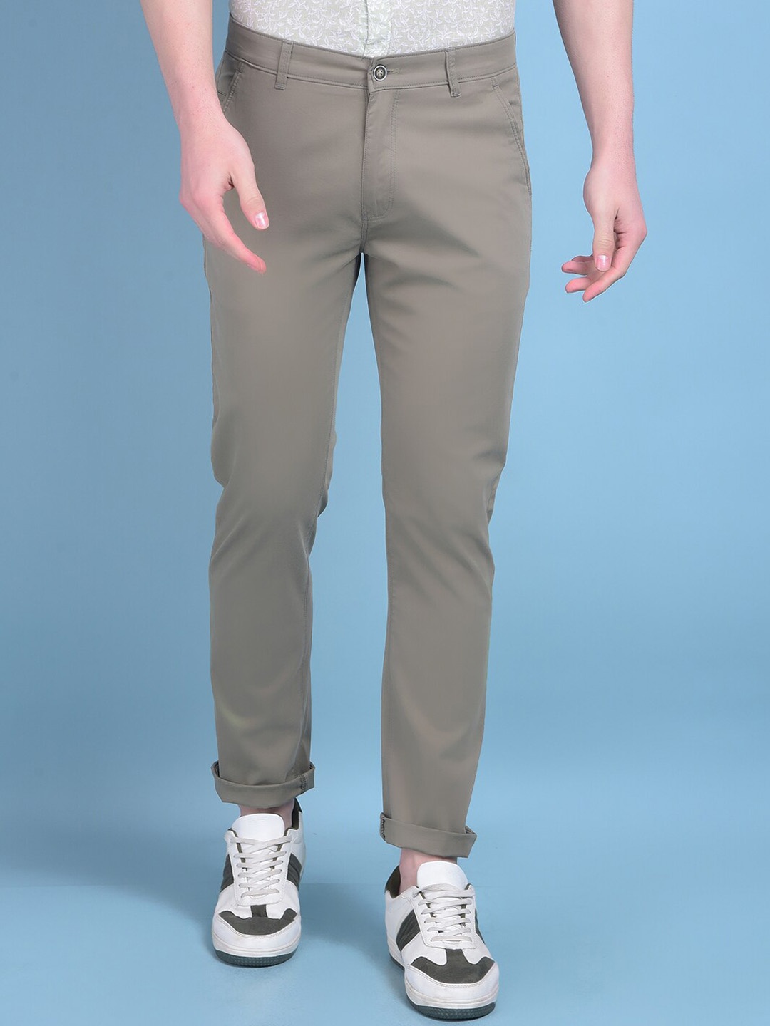 

Crimsoune Club Men Smart Slim Fit Cotton Chinos Trousers, Olive