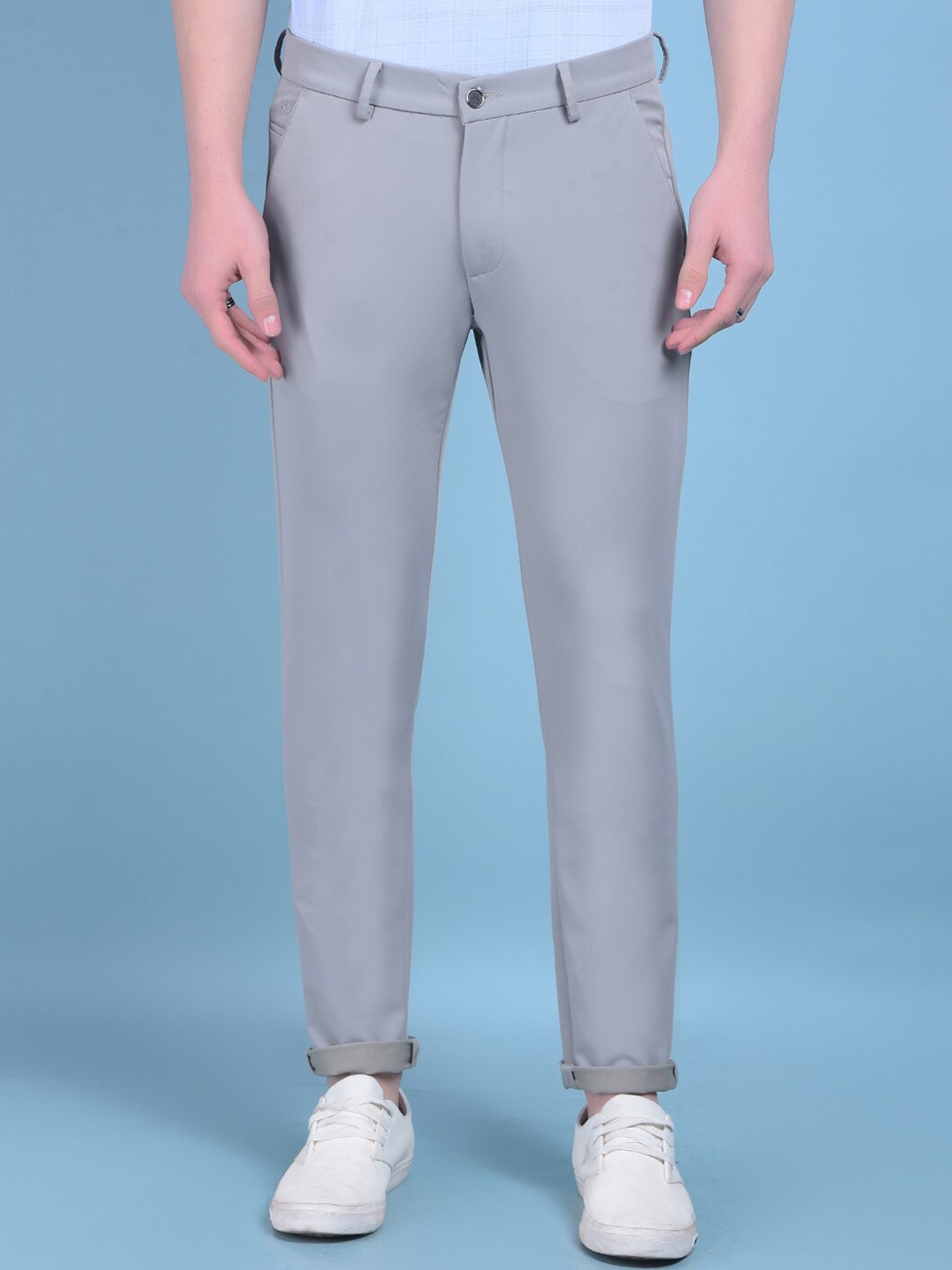 

Crimsoune Club Men Smart Slim Fit Cotton Chinos Trousers, Grey