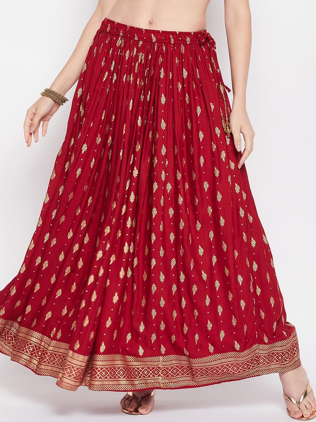 

Clora Creation Women's Printed Flared Maxi Skirts, Maroon