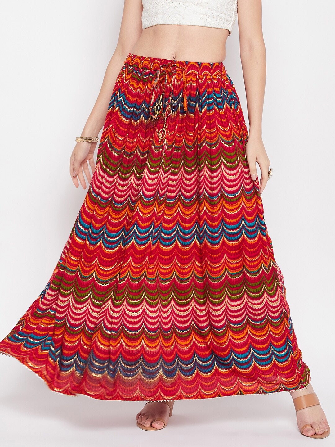 

Clora Creation Printed Flared Maxi Skirt, Red