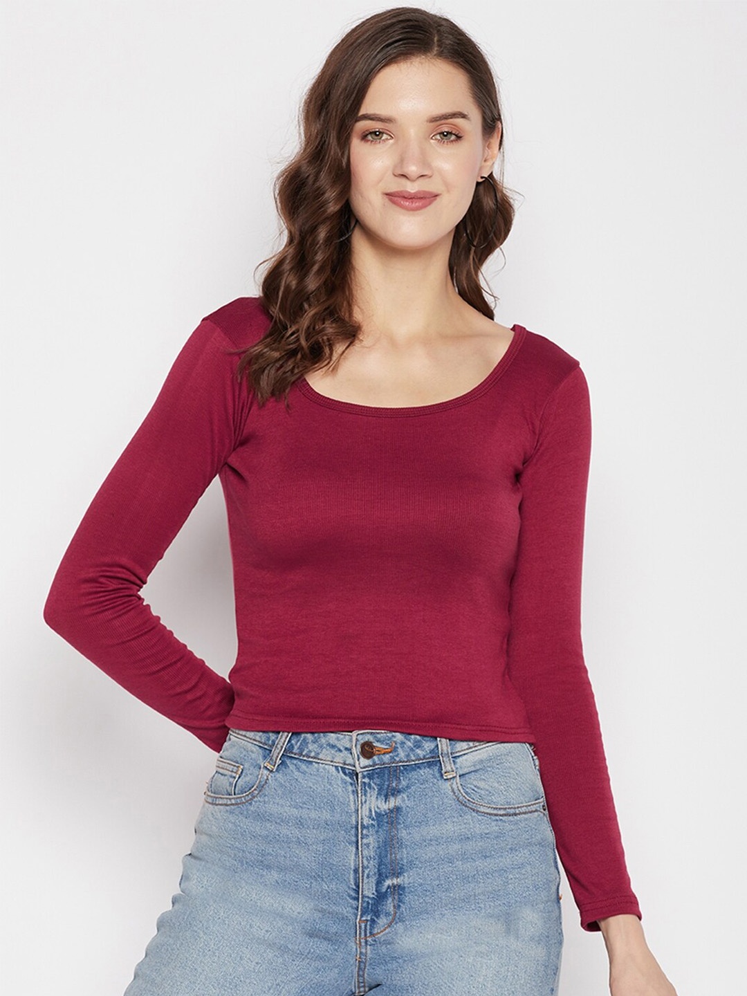 

Clora Creation Scoop Neck Fitted Top, Maroon