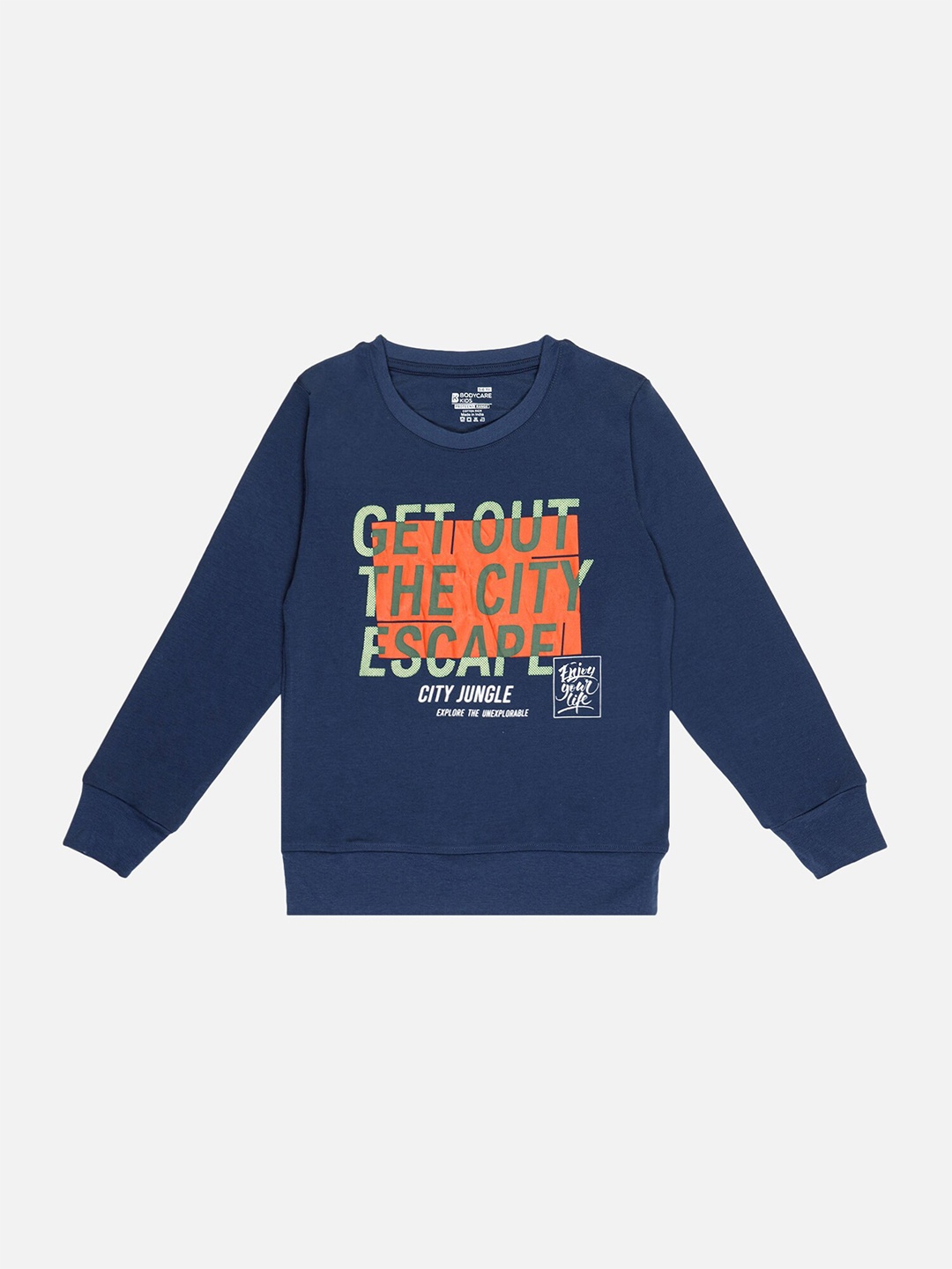 Bodycare Boys Typography Printed Round Neck Cotton T-shirt, Navy blue