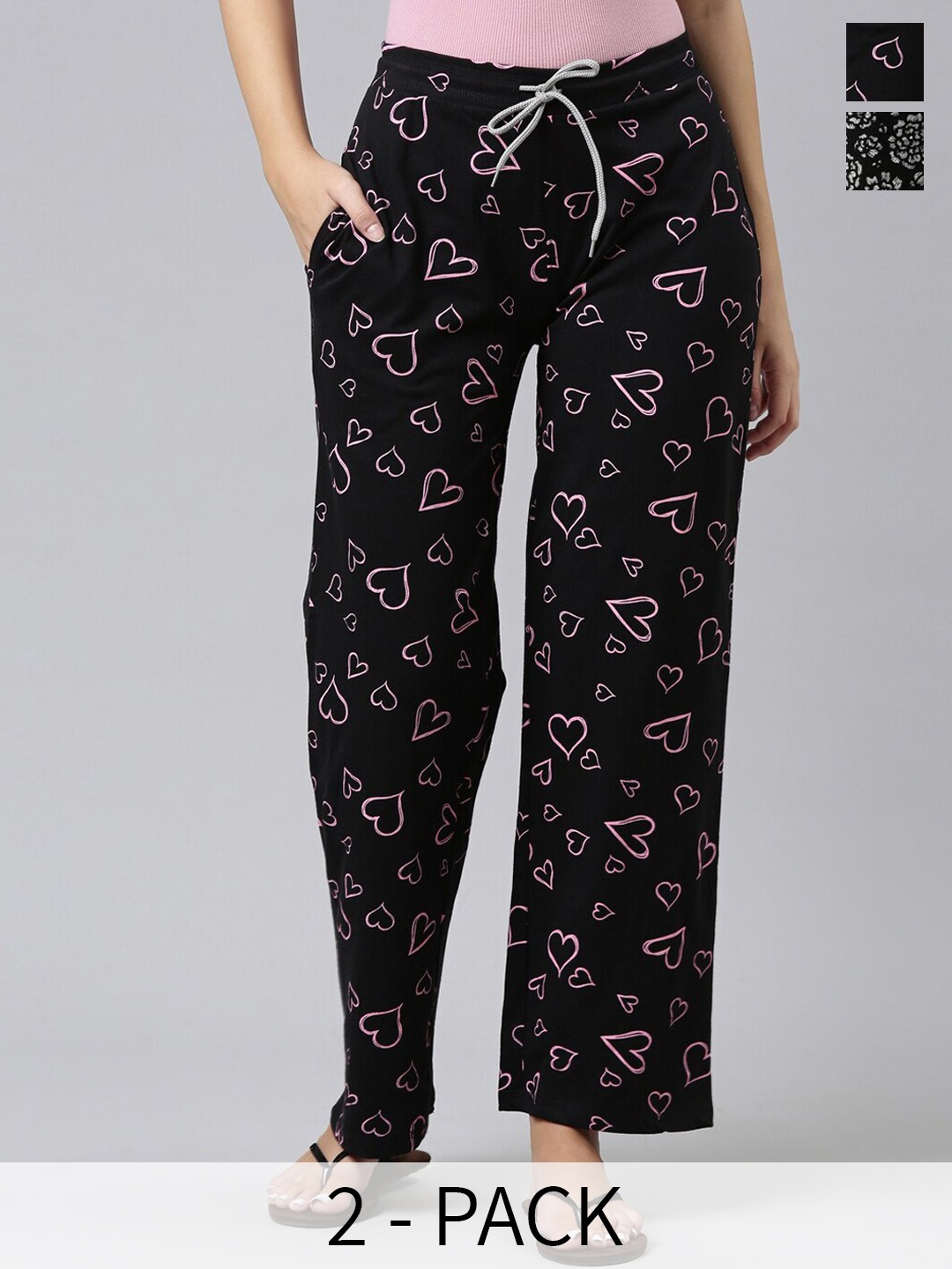 

Kryptic Pack Of 2 Printed Cotton Lounge Pants, Black