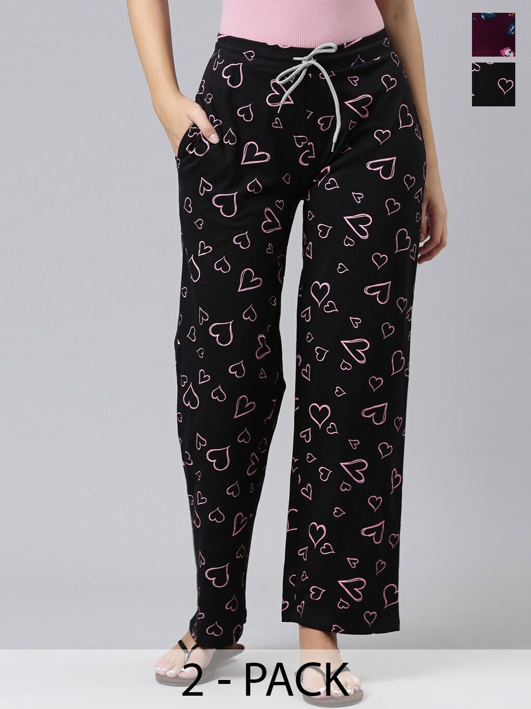 

Kryptic Women Pack Of 2 Printed Cotton Straight-Leg Lounge Pants, Purple