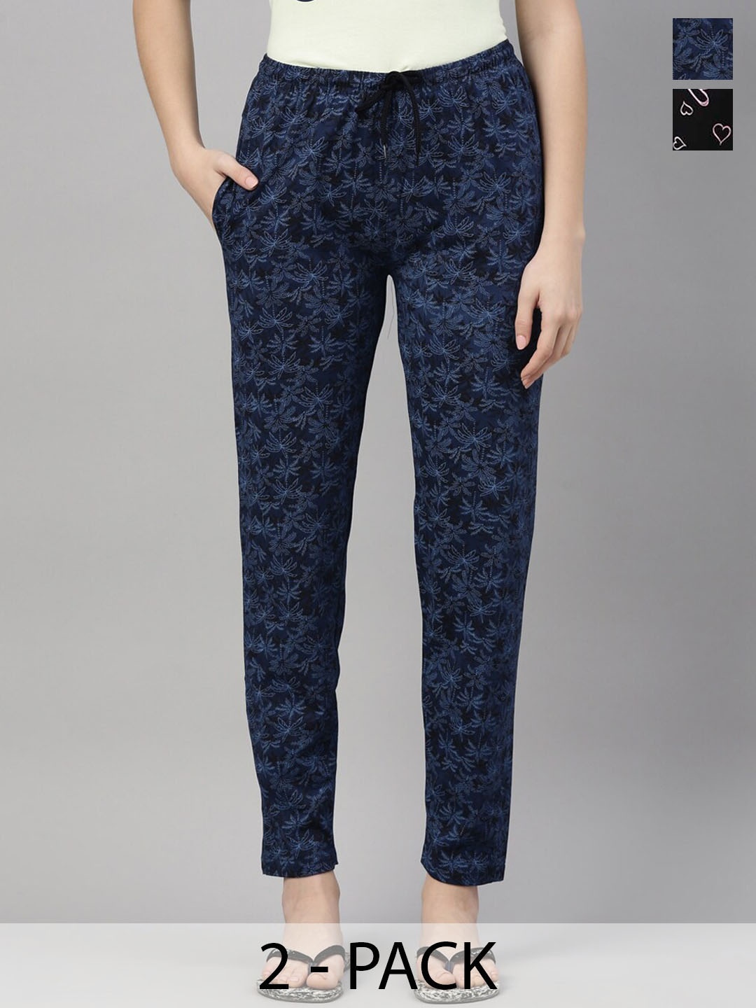 

Kryptic Pack Of 2 Printed Cotton Lounge Pants, Blue