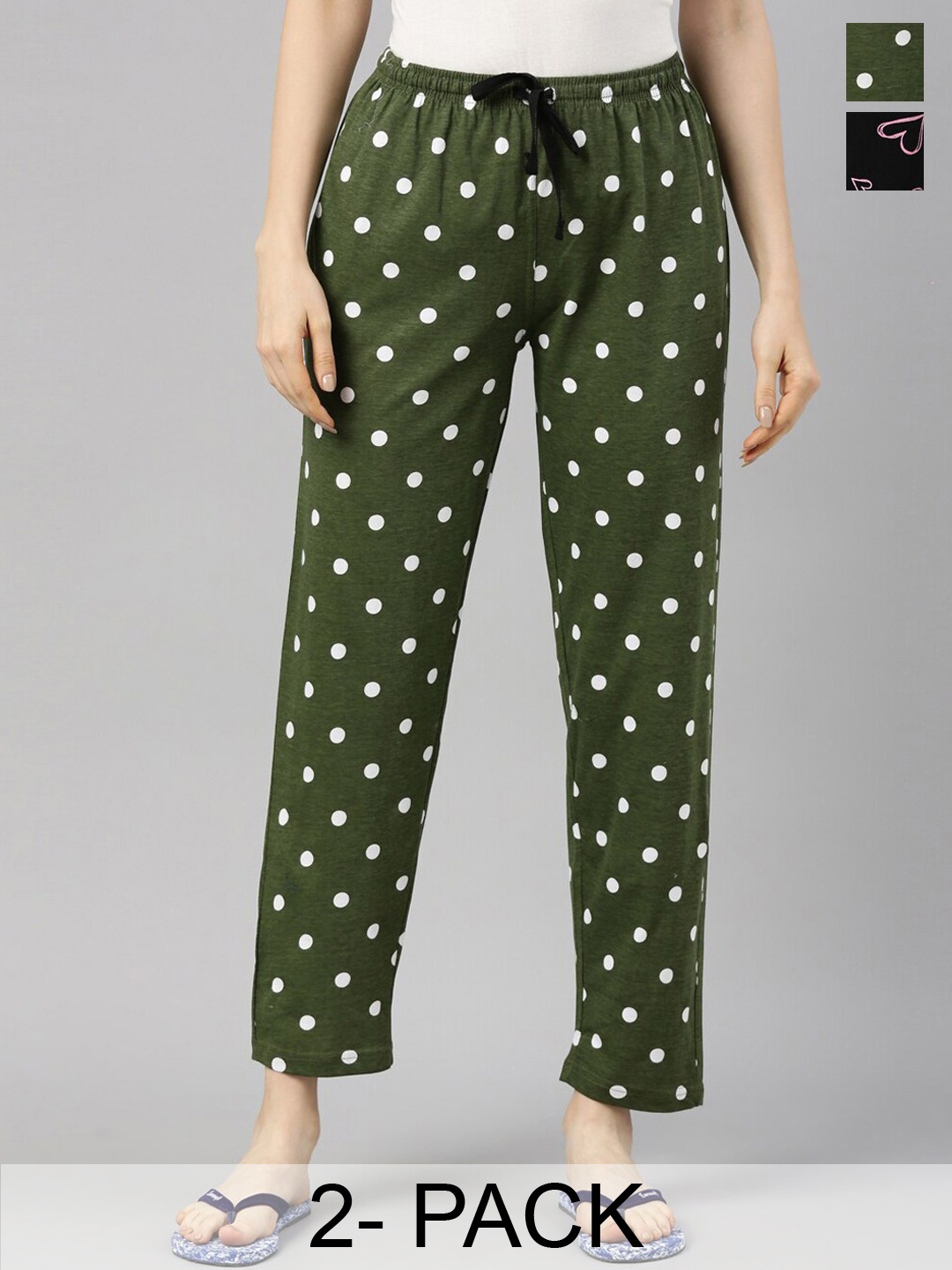 

Kryptic Pack Of 2 Printed Cotton Lounge Pants, Green