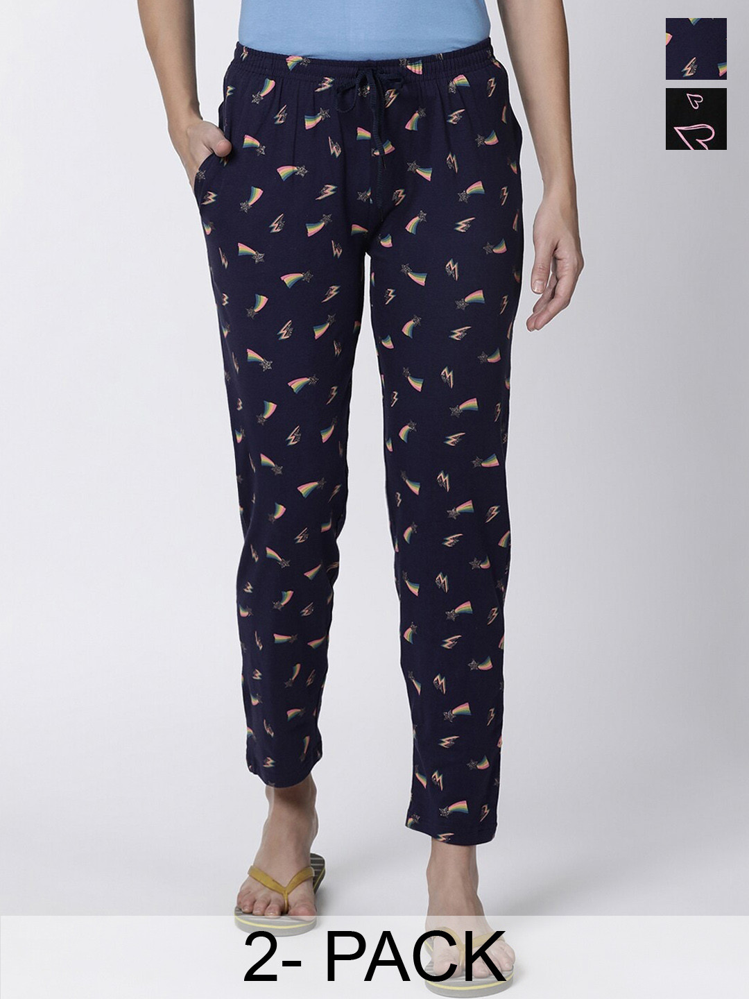 

Kryptic Pack Of 2 Printed Cotton Lounge Pants, Blue