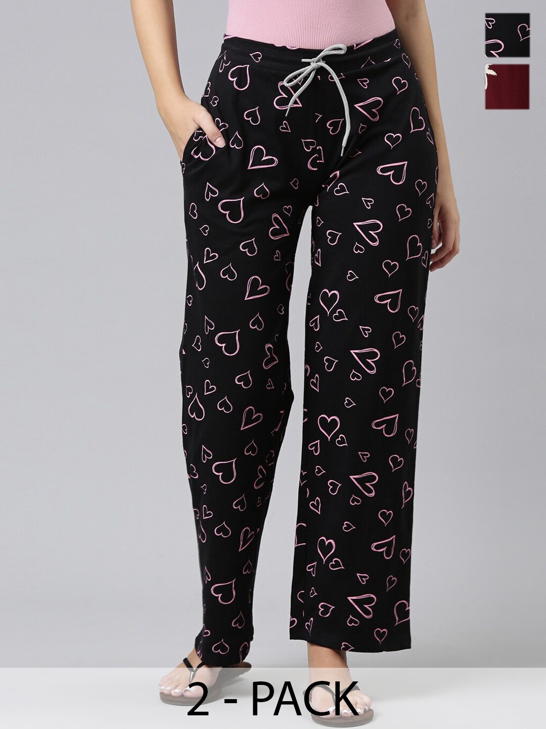 

Kryptic Pack Of 2 Printed Cotton Lounge Pants, Maroon