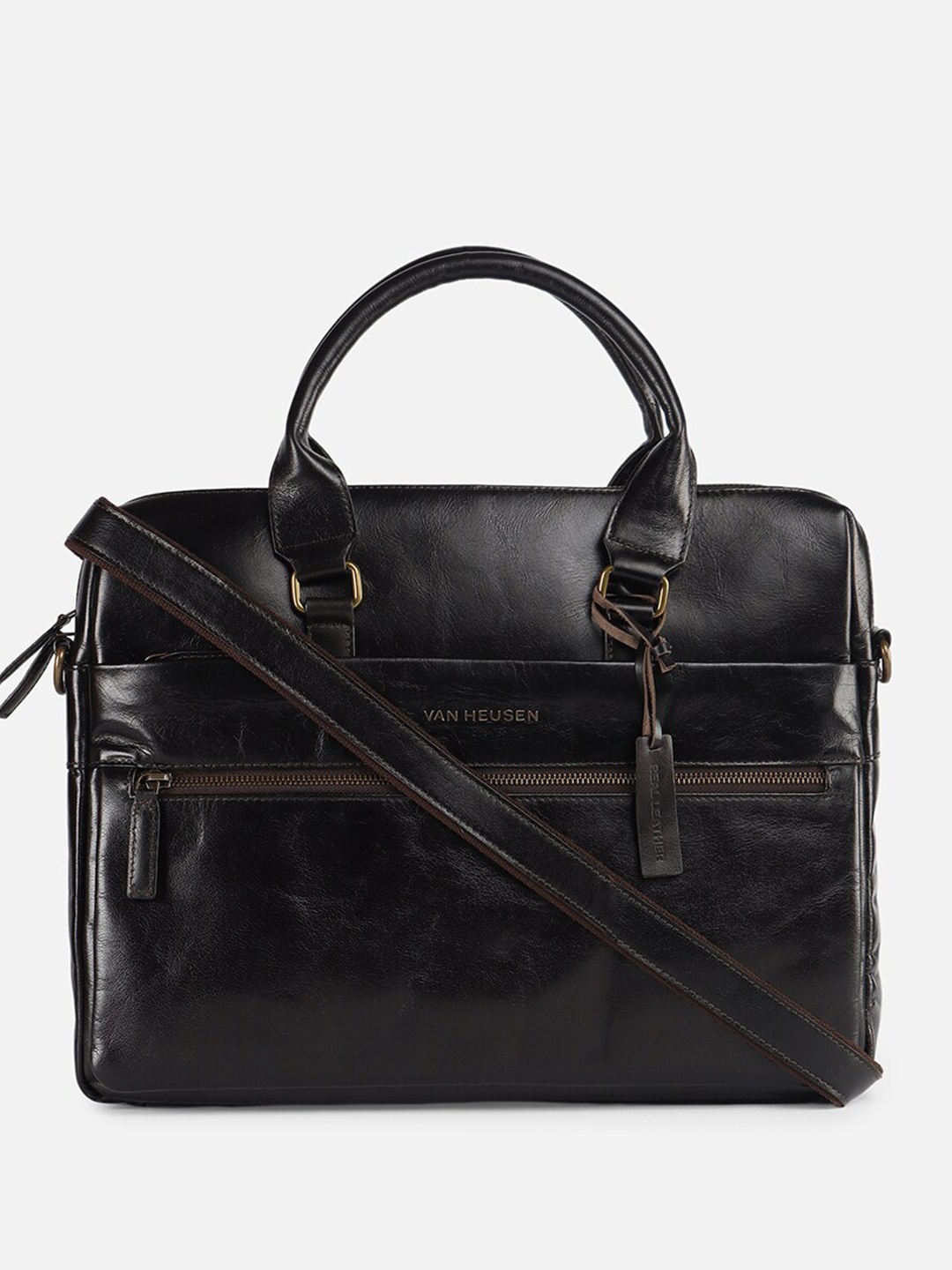 

Van Heusen Men Solid PU Laptop Bag, Black
