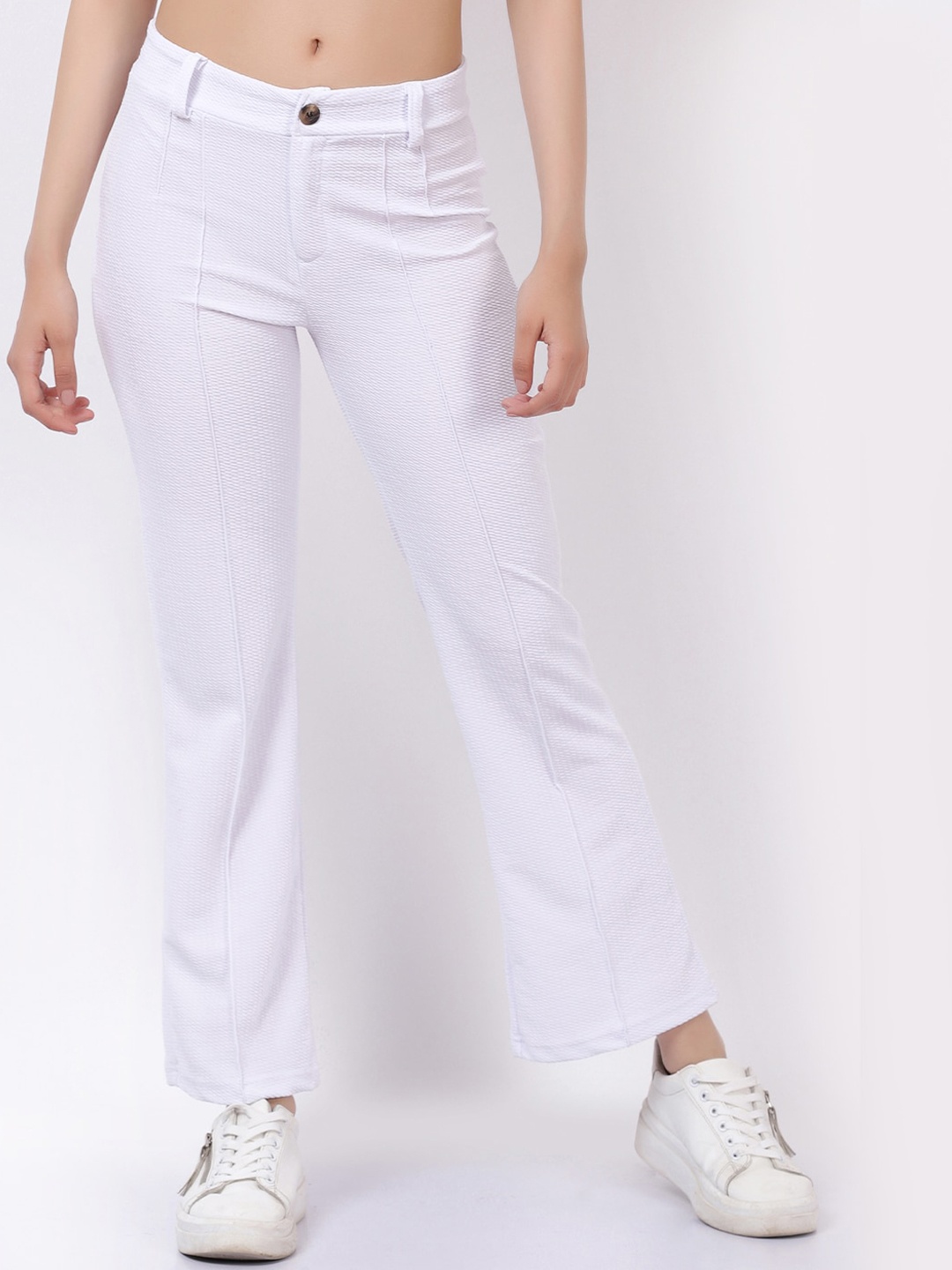 

BAESD Women Relaxed Loose Fit High-Rise Easy Wash Cotton Trousers, White