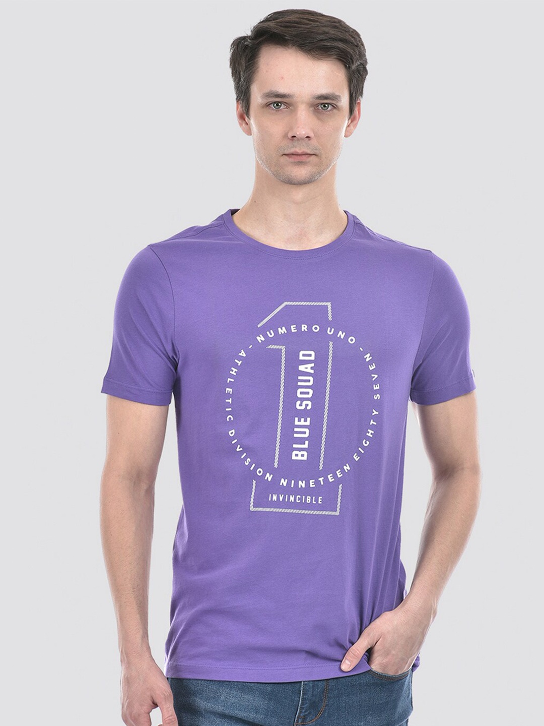 

Numero Uno Typography Printed Cotton Slim Fit T-shirt, Purple