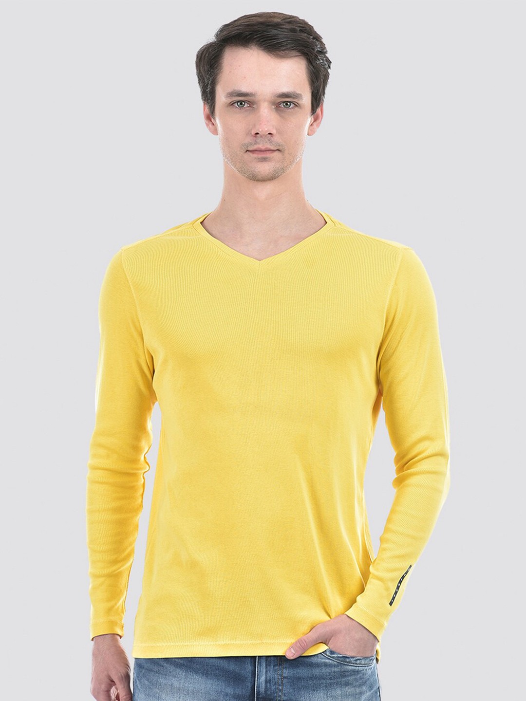 

Numero Uno V-Neck Long Sleeves Cotton T-shirt, Yellow