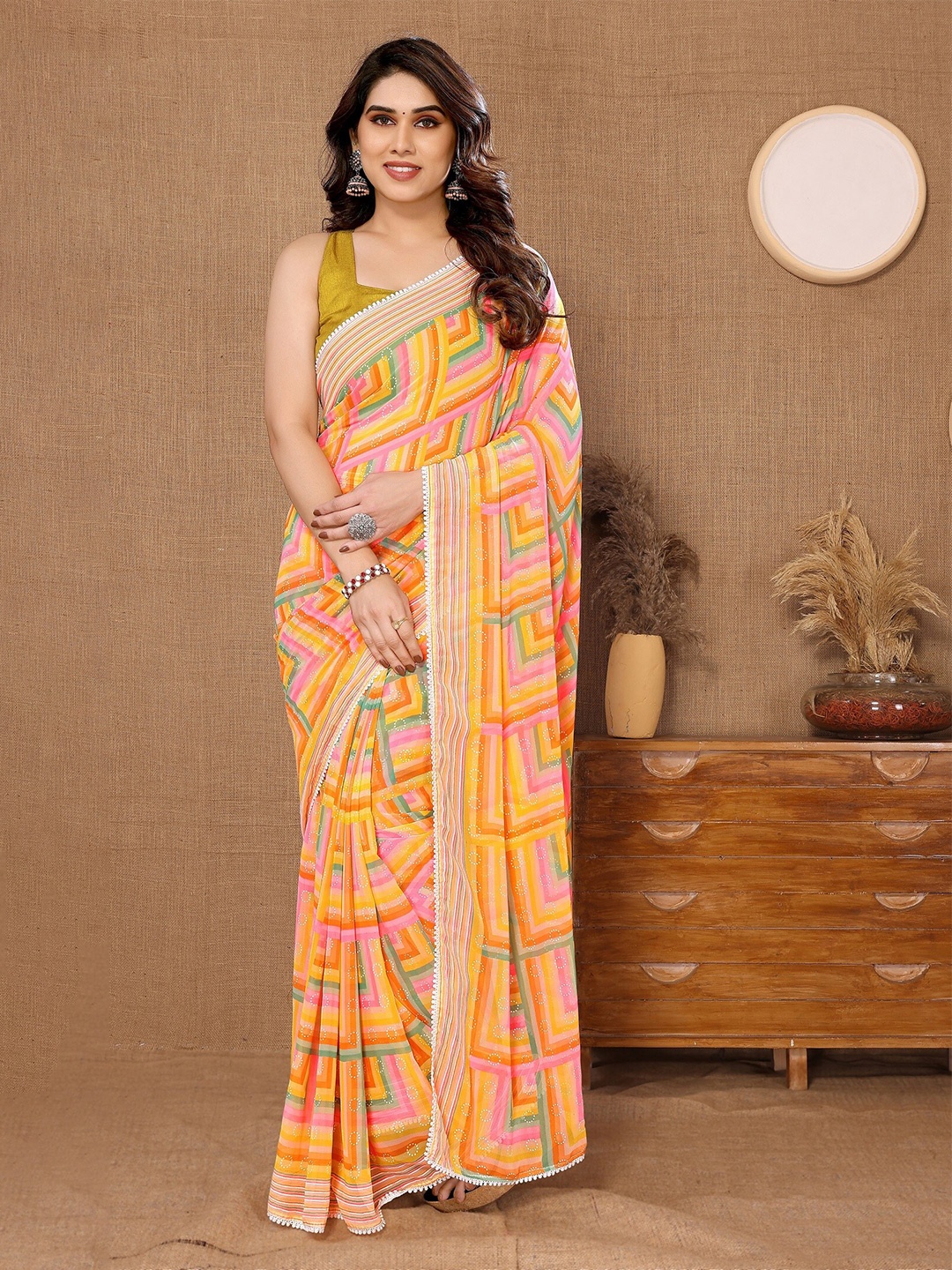 

VEDANT VASTRAM Pure Georgette Ready to Wear Saree, Yellow