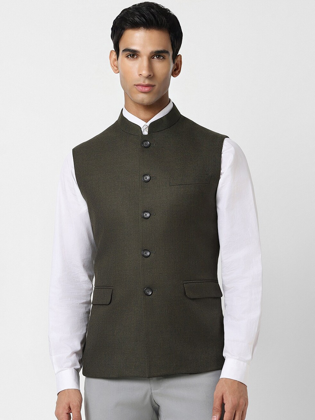 

Van Heusen Men Woven Slim-Fit Nehru Jacket, Green