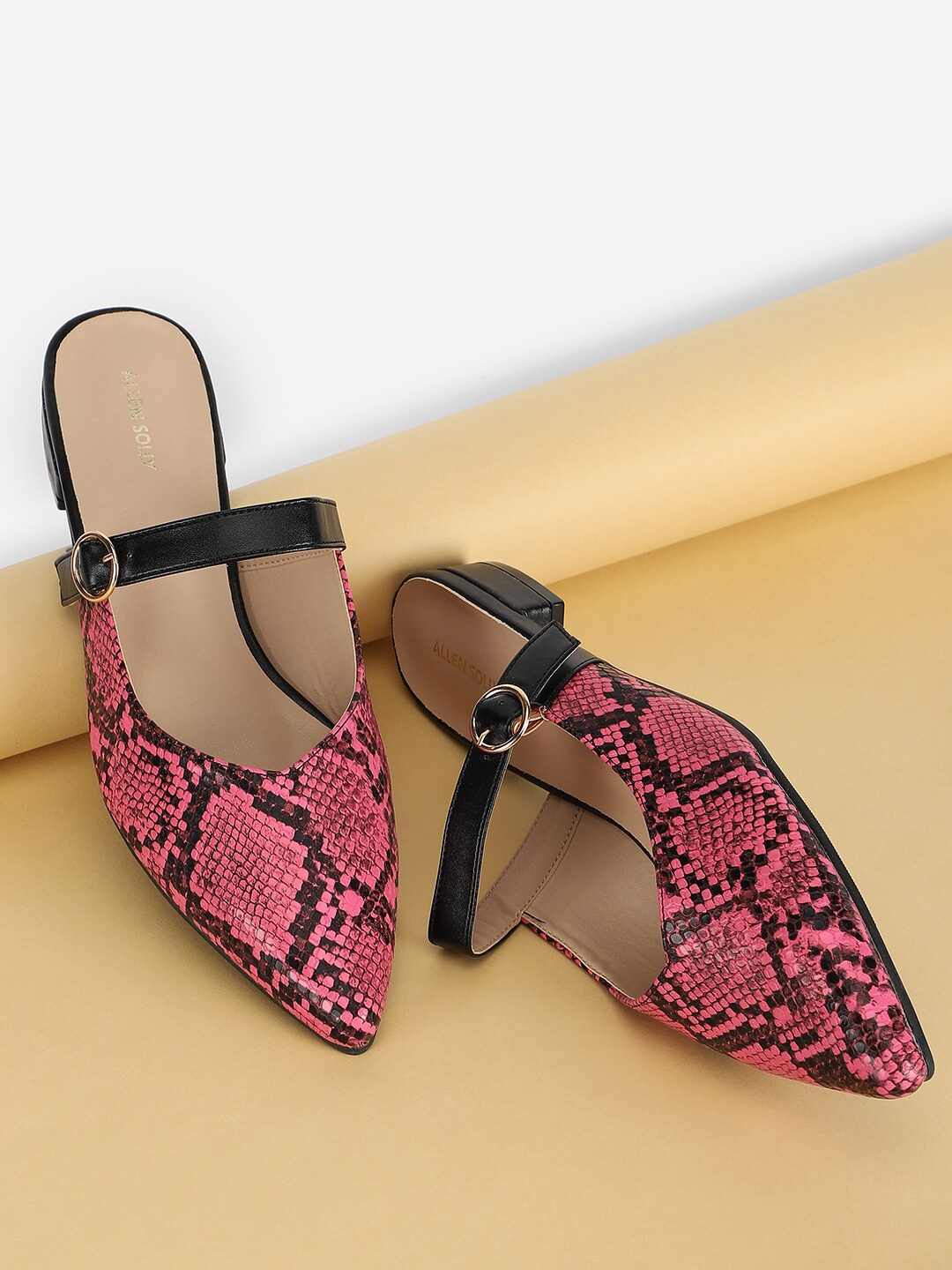 

Allen Solly Woman Pointed Toe Printed Mules Flats With Buckles, Pink