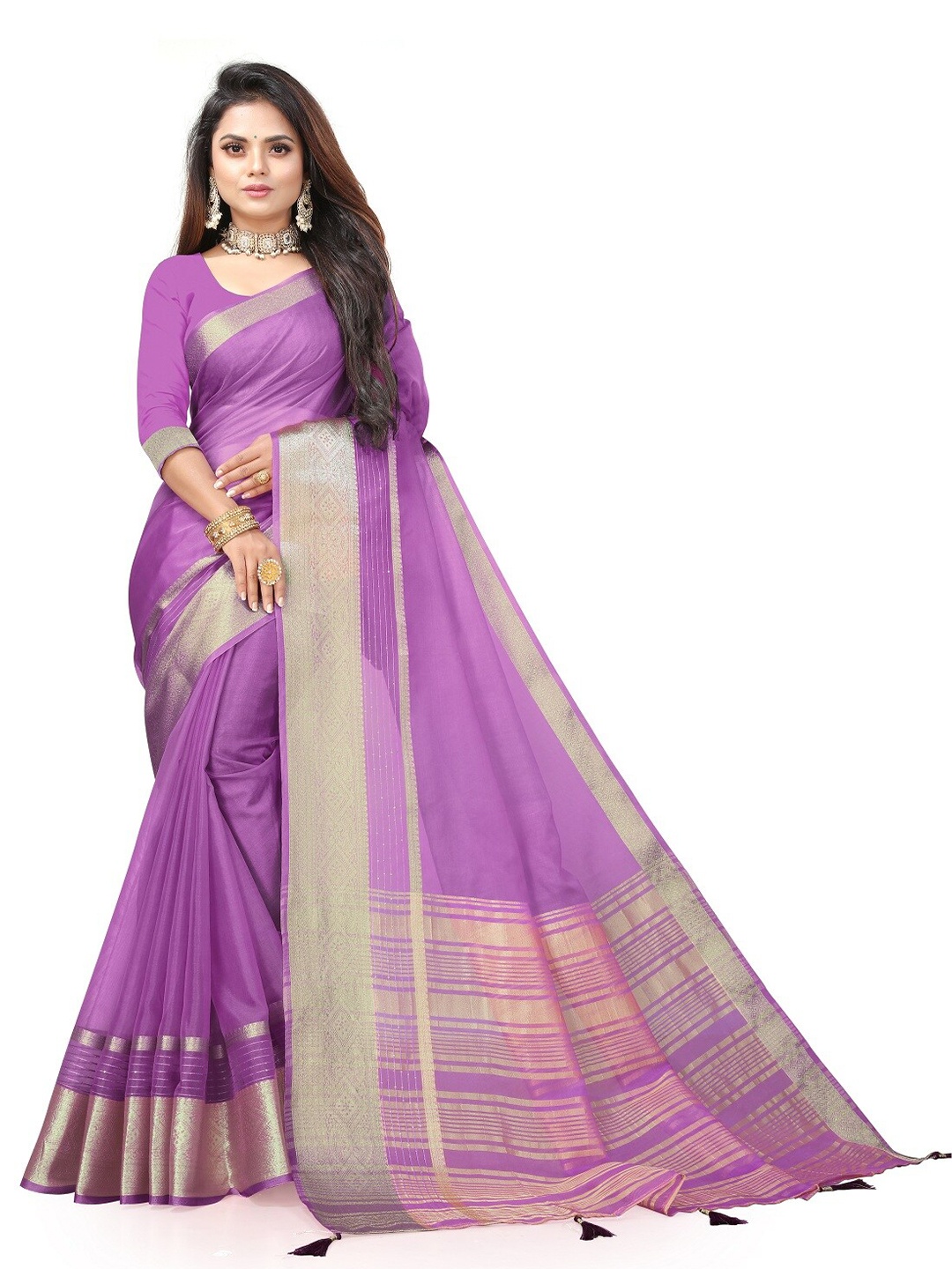 

Pemal Designer Zari Organza Saree, Lavender