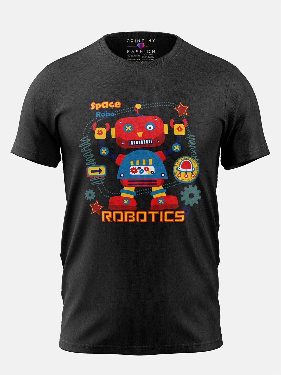 

Print My Fashion Boys Robotics Printed Cotton Casual T-shirt, Black