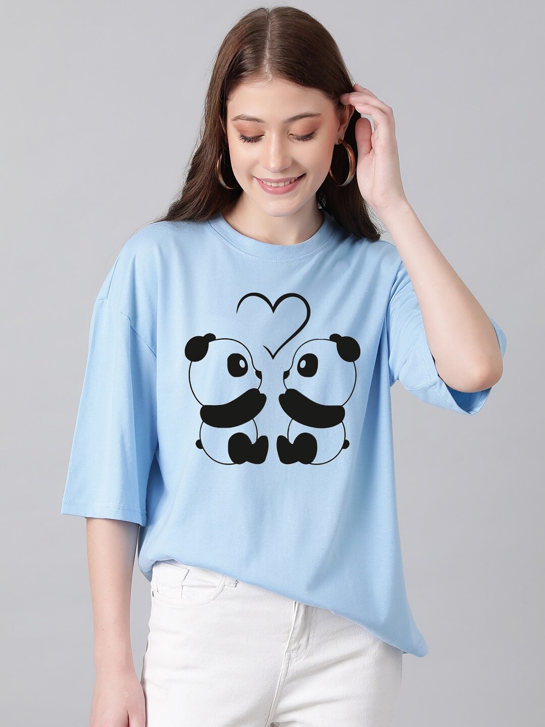 

KOTTY Basics Panda Printed Oversized T-shirt, Blue