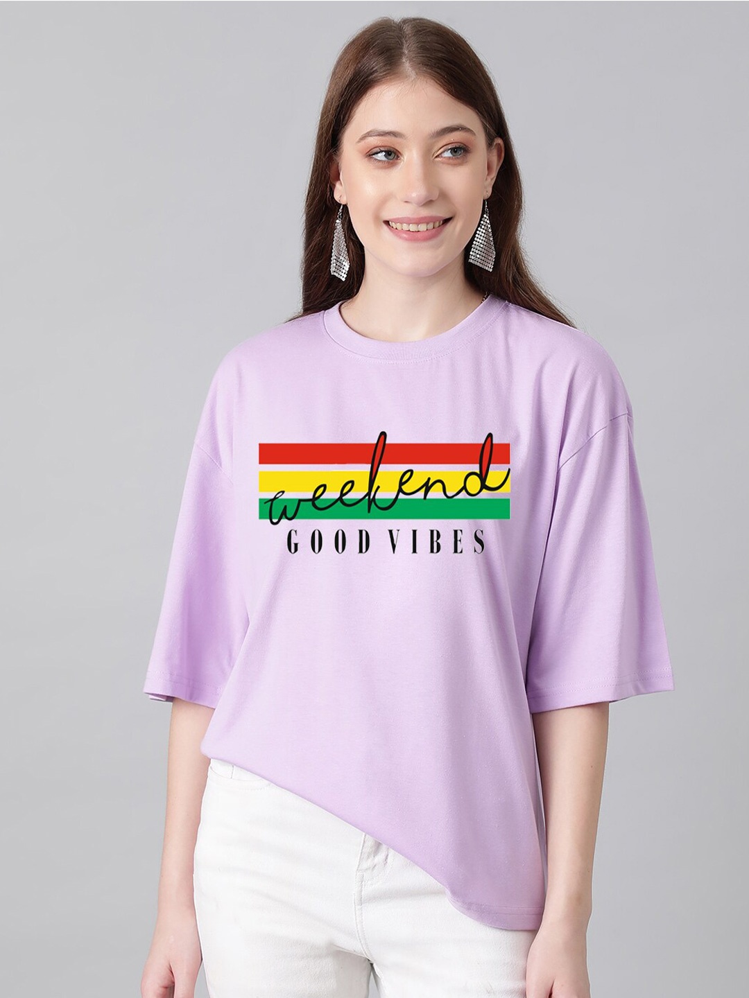 

KOTTY Basics Typography Printed Oversized T-shirt, Purple