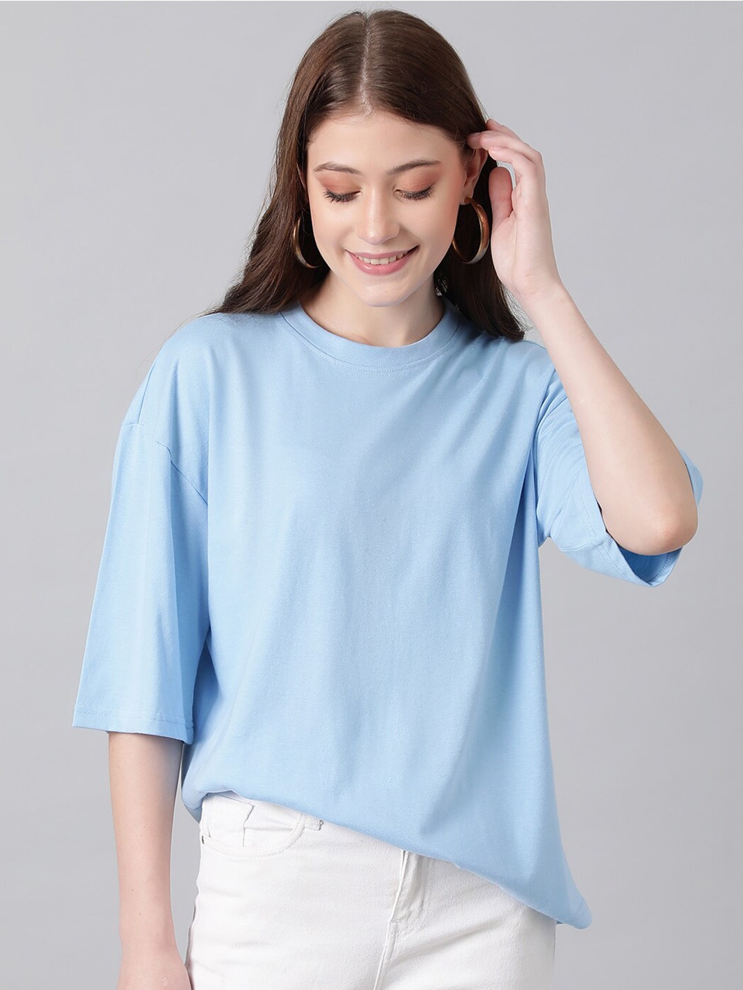 

KOTTY Basics Basics Drop Shoulder Sleeves Oversized T-shirt, Blue