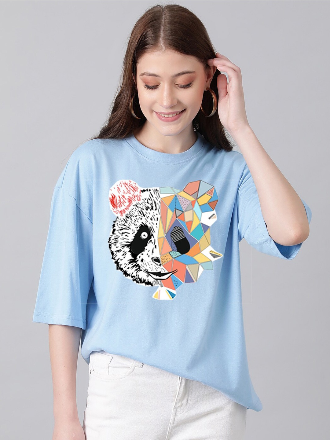 

KOTTY Basics Graphic Printed Oversized T-shirt, Blue
