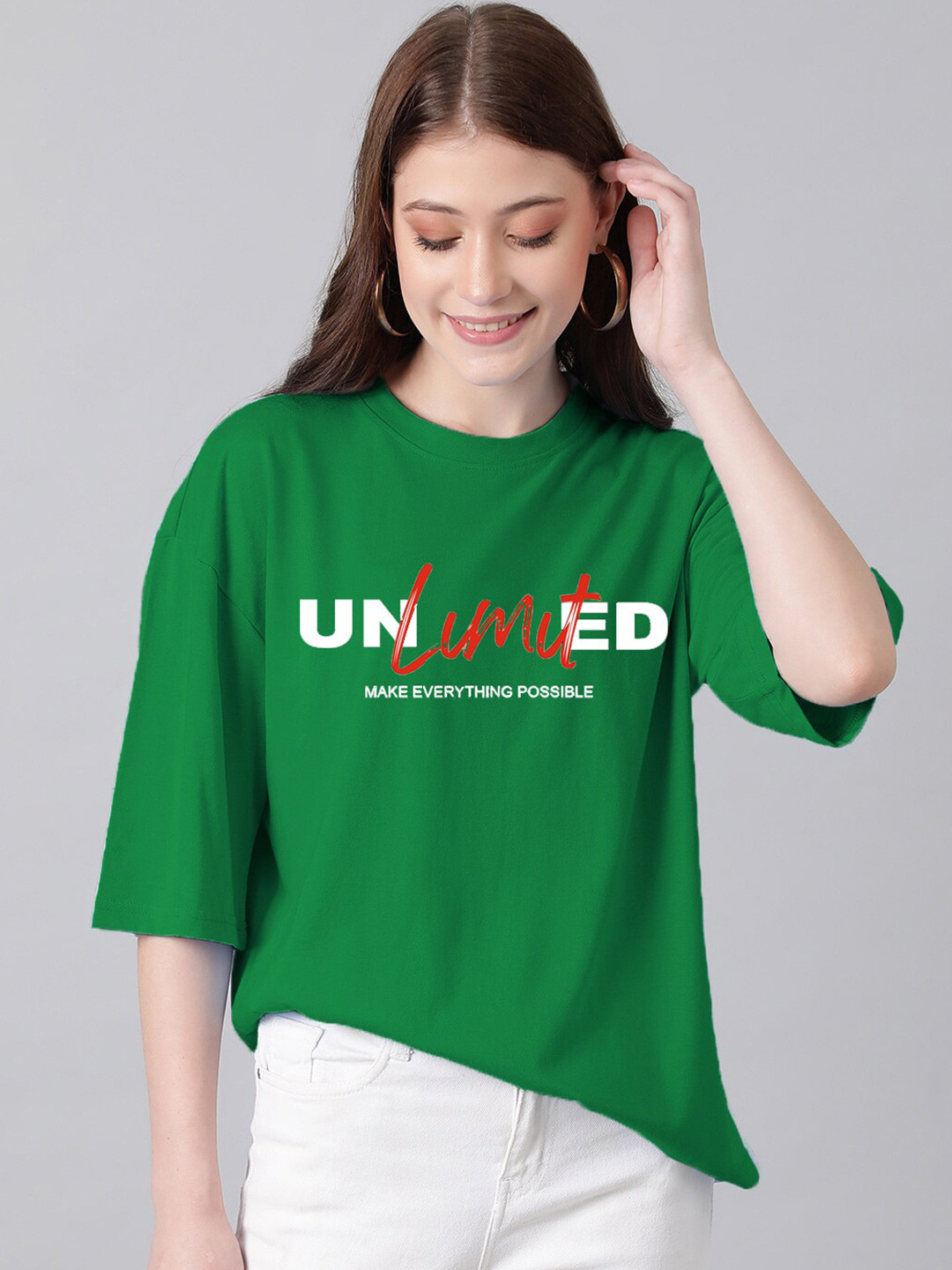 

KOTTY Basics Typography Printed Oversized T-shirt, Green