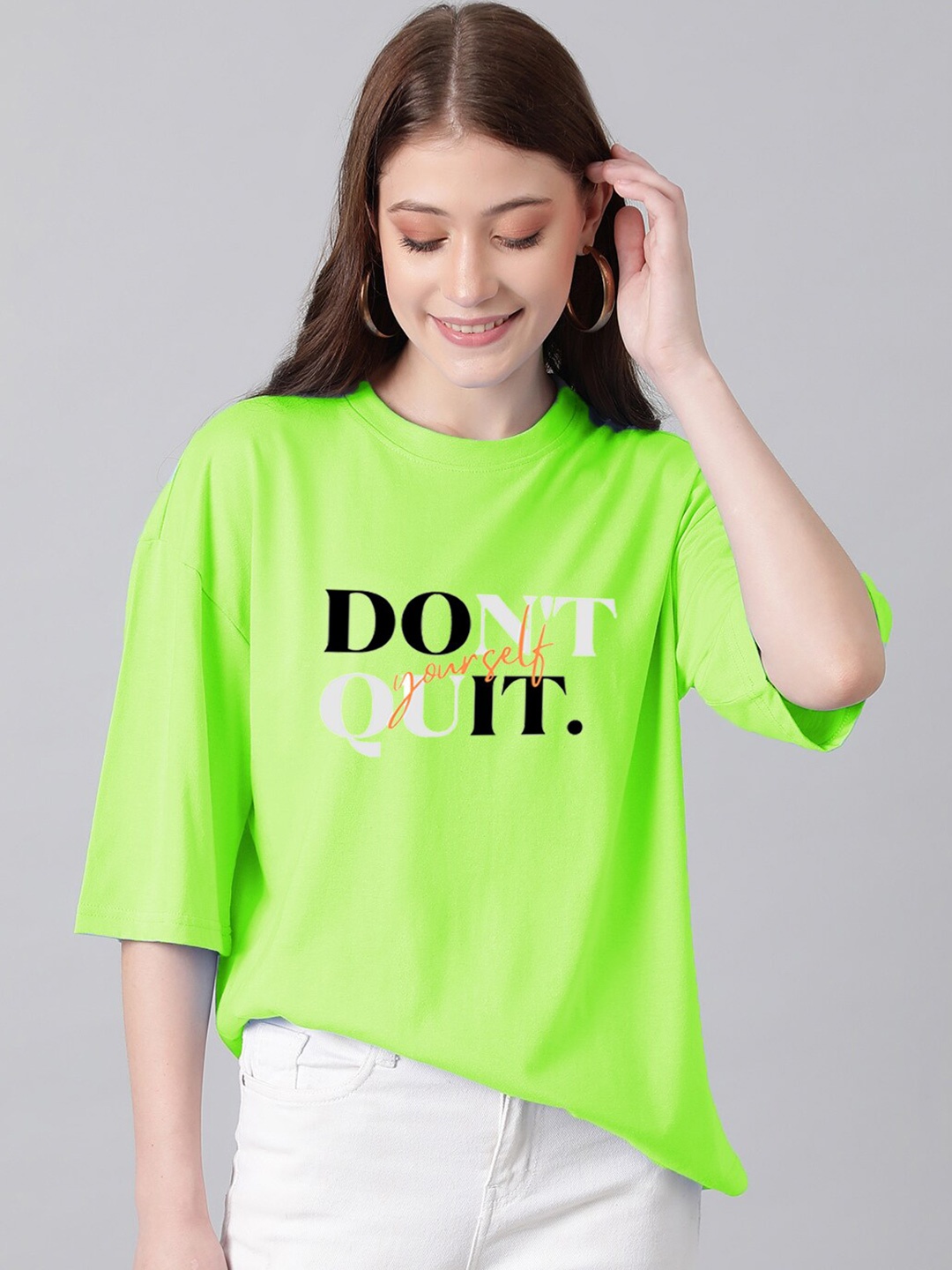 

KOTTY Basics Typography Printed Oversized T-shirt, Green