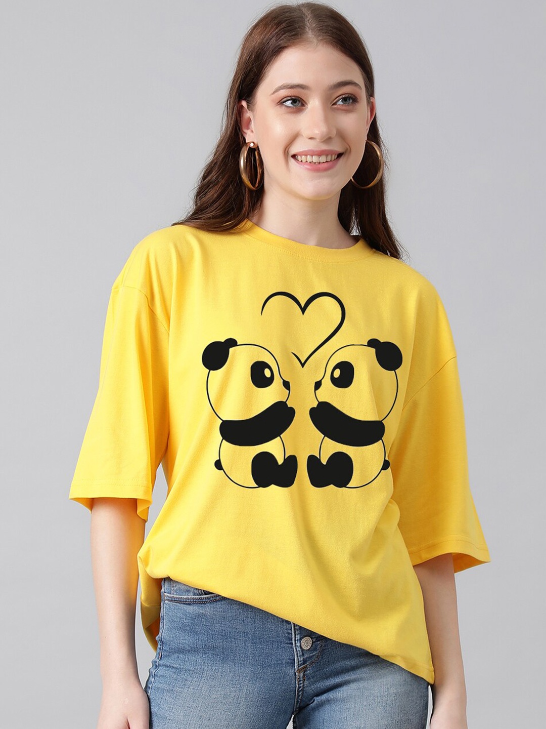

KOTTY Basics Graphic Printed Drop Shoulder Sleeves Oversized T-shirt, Yellow