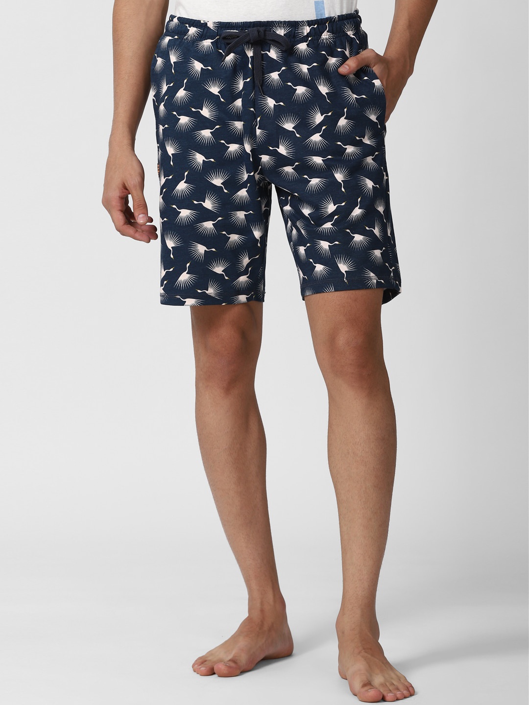 

Peter England Men Conversational Printed Pure Cotton Shorts, Navy blue