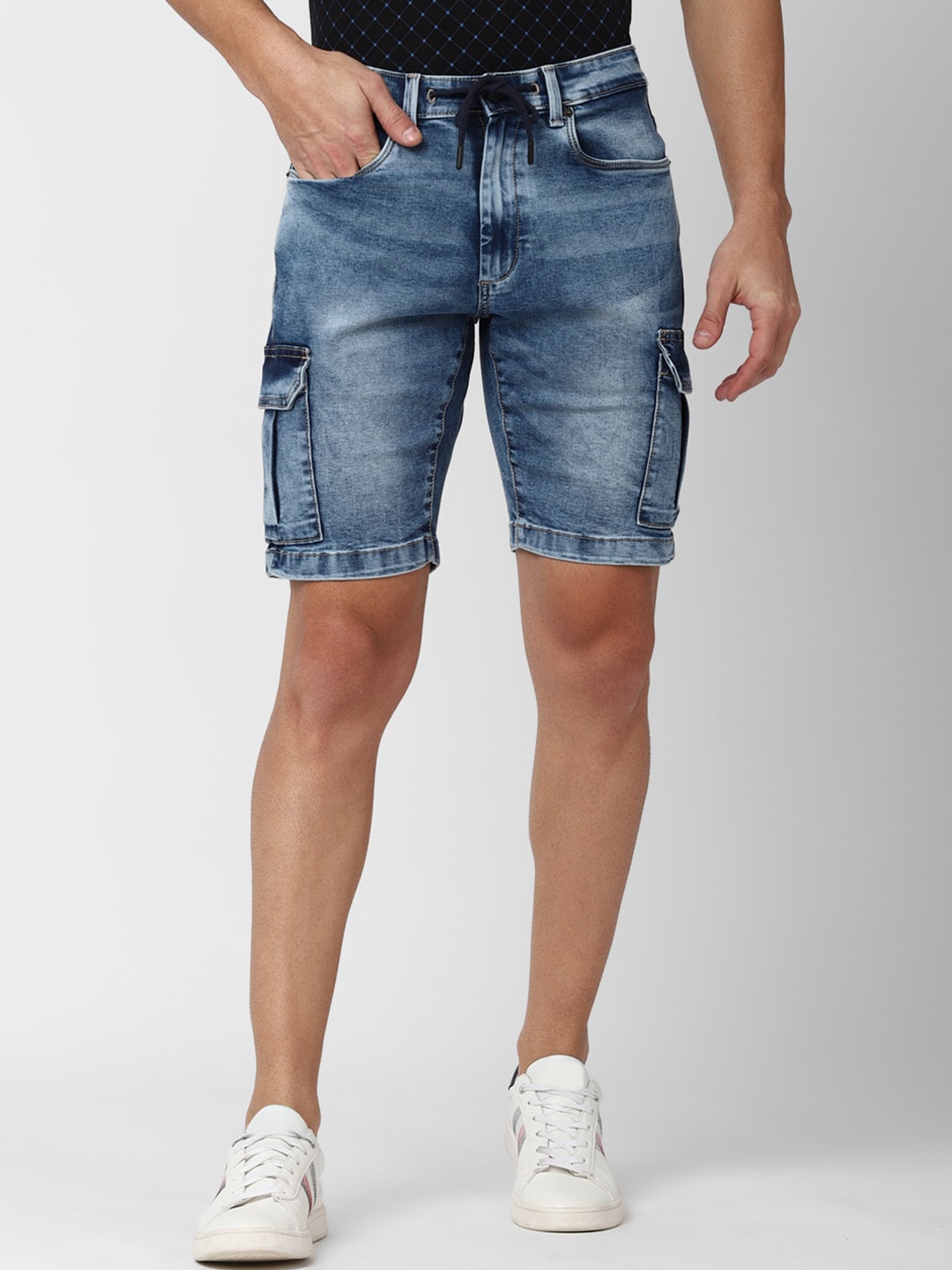 

Peter England Casuals Men Washed Denim Cotton Shorts, Navy blue