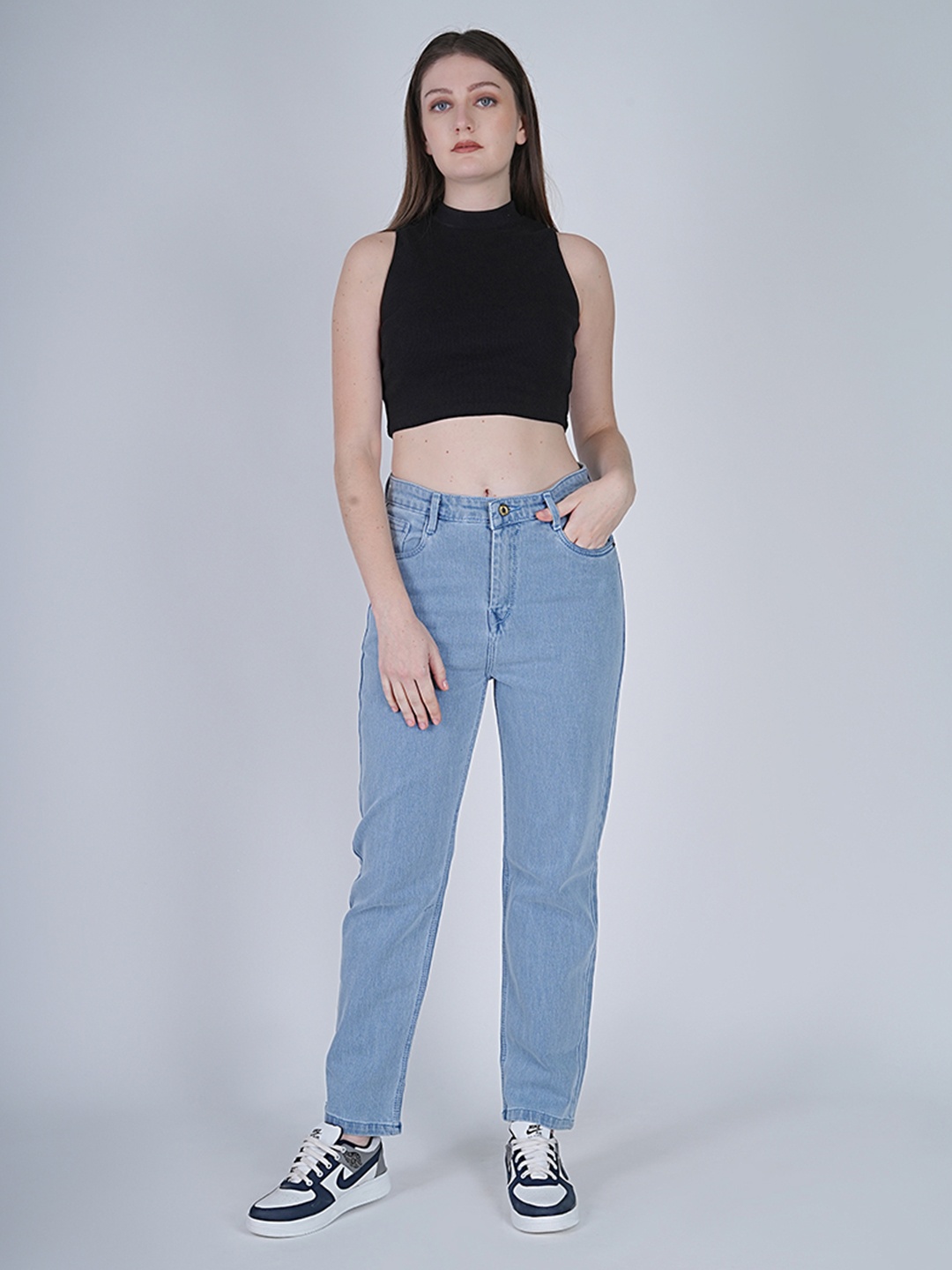 

MM-21 Women Jean Straight Fit Light Fade Cotton Stretchable Jeans, Blue