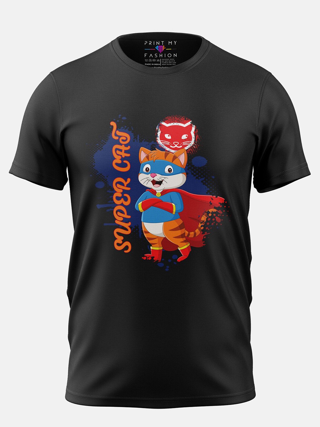 

Print My Fashion Boys Super Cat Printed Cotton Casual T-shirt, Black