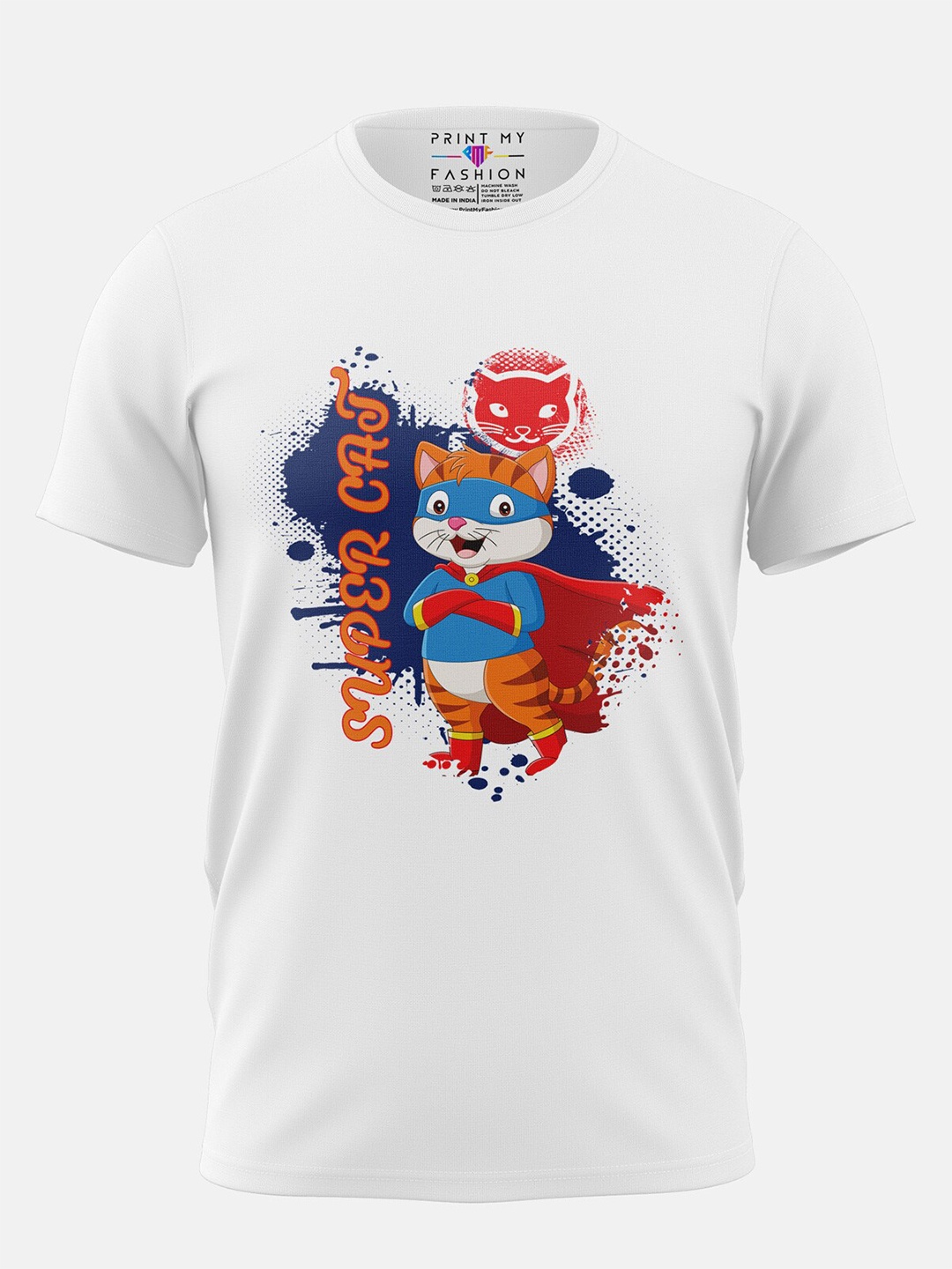 

Print My Fashion Boys Super Cat Printed Cotton Casual T-shirt, White