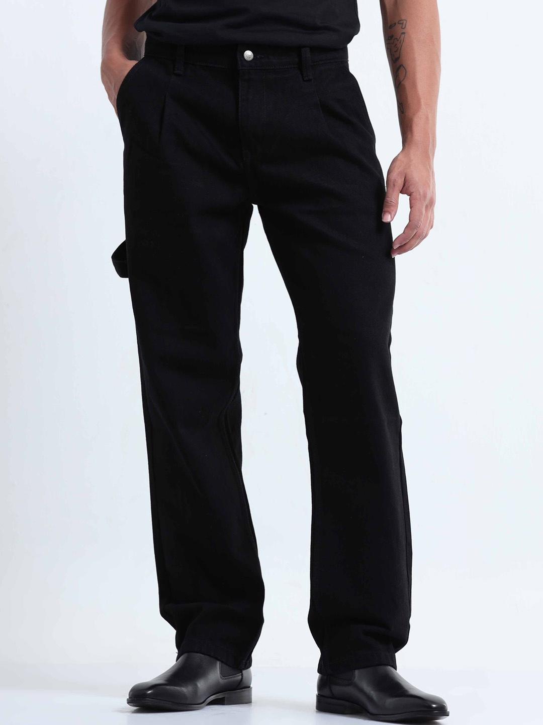 

Tailoraedge Men Relaxed Fit Mid-Rise Clean Look Cotton Jeans, Black