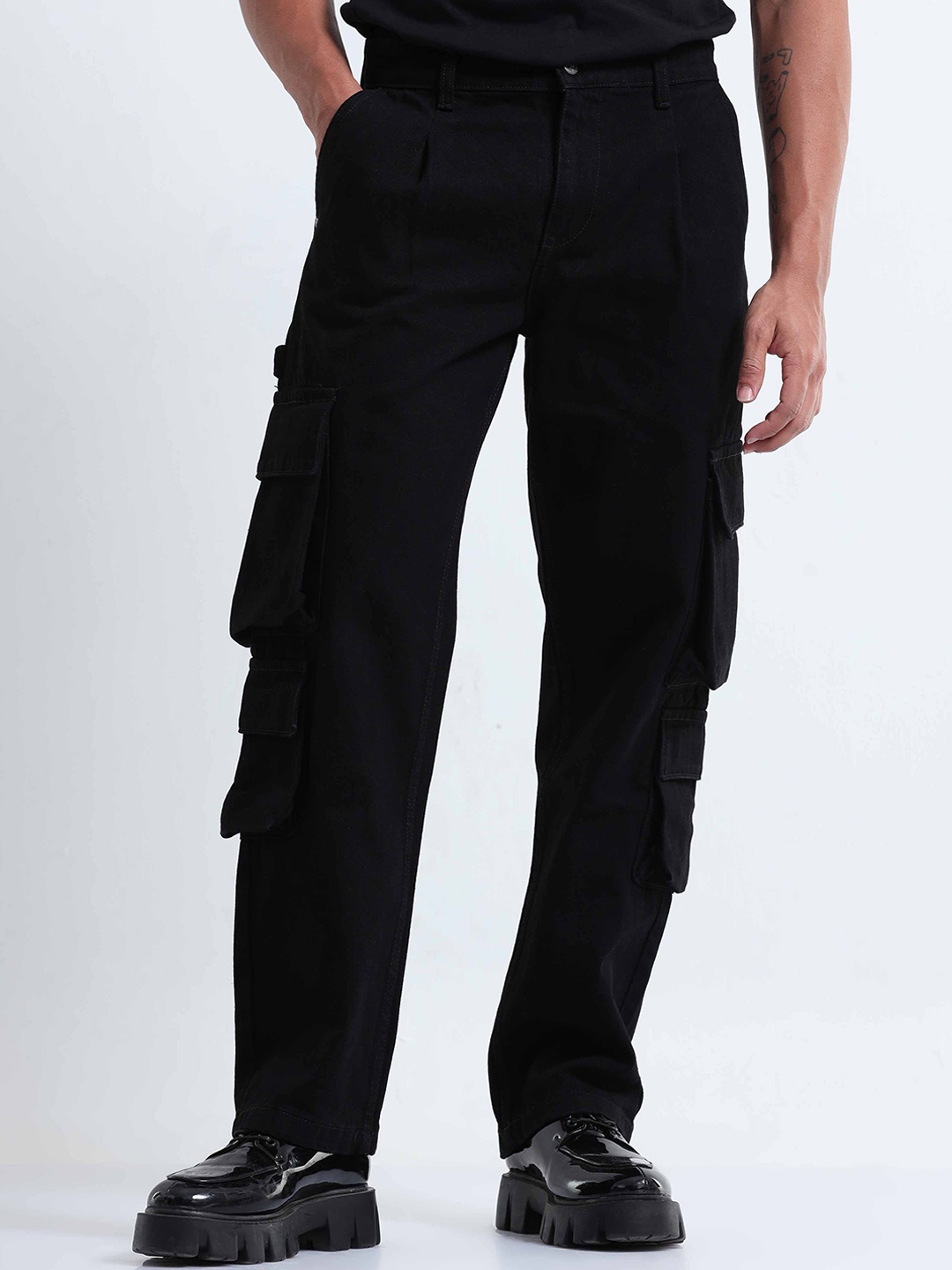 Tailoraedge Men Cotton Cargos, Black