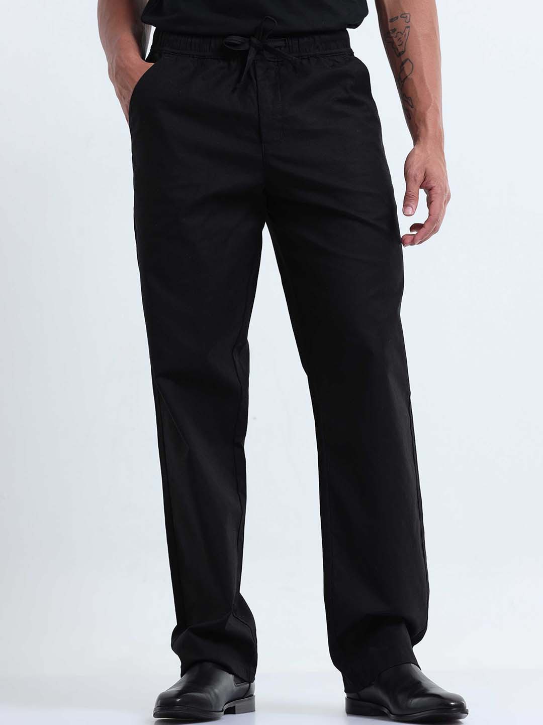 

Tailoraedge Men Tailored Cotton Chinos Trousers, Black