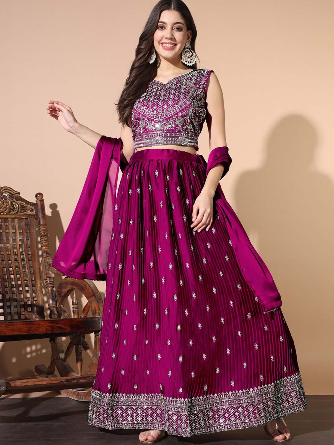 

Chhabra 555 Embroidered Made to Measure Lehenga & Choli With Dupatta, Purple