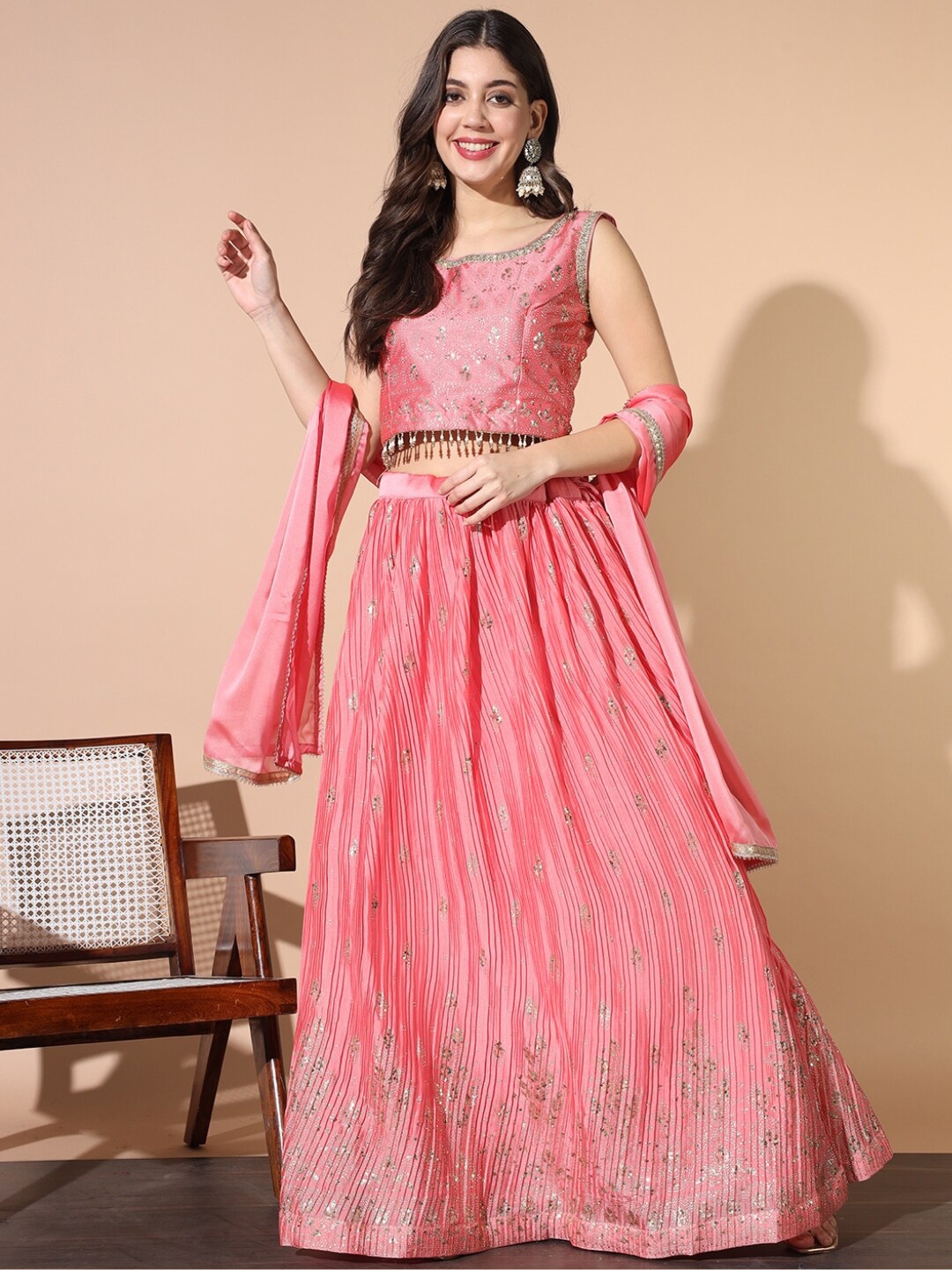 

Chhabra 555 Embroidered Made to Measure Lehenga & Choli With Dupatta, Pink