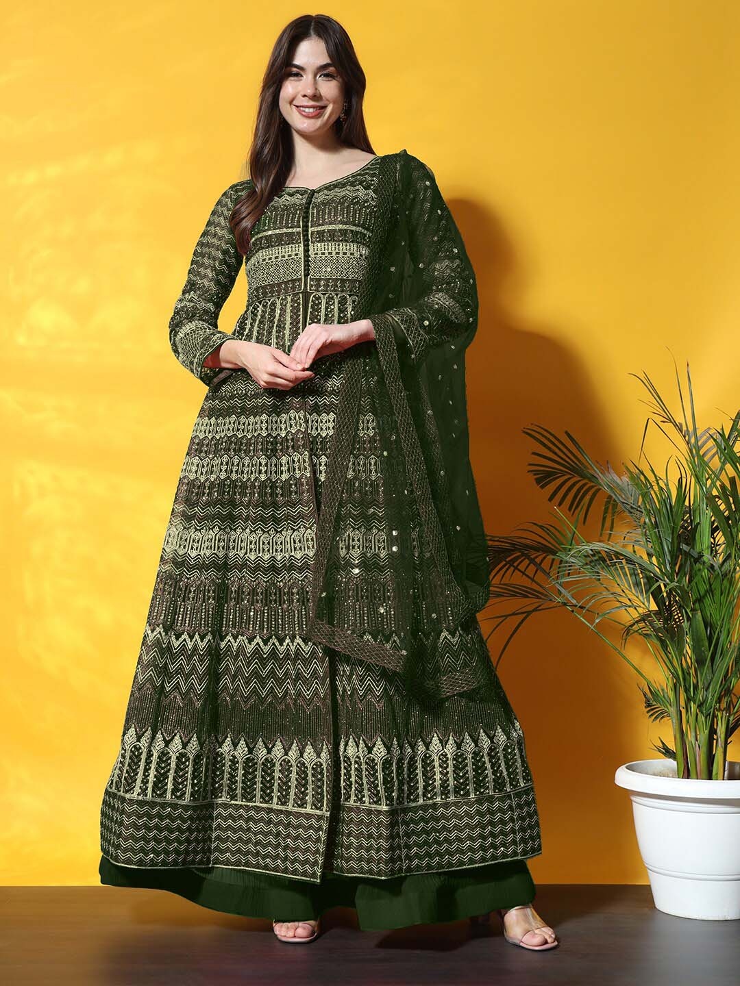 

Chhabra 555 Embroidered Lehenga With Choli & Dupatta, Green