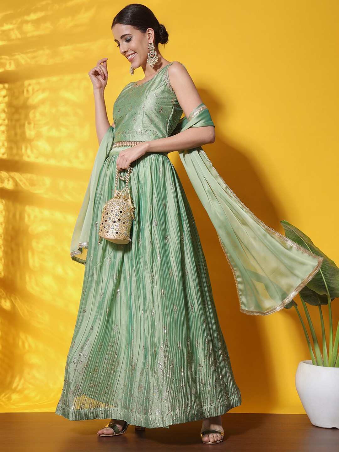 

Chhabra 555 Embellished Made To Measure Lehenga & Choli With Dupatta, Green