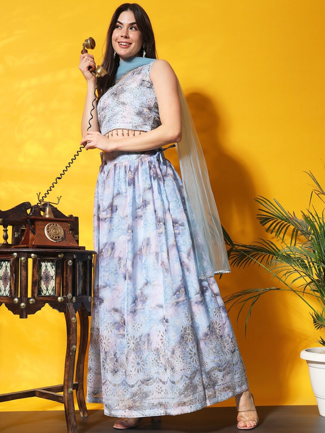 

Chhabra 555 Embellished Organza Made to Measure Lehenga & Choli With Dupatta, Blue