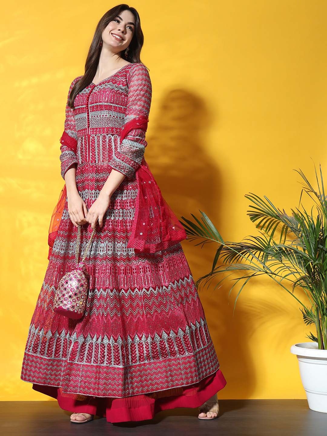 

Chhabra 555 Embroidered Lehenga With Choli & Dupatta, Fuchsia