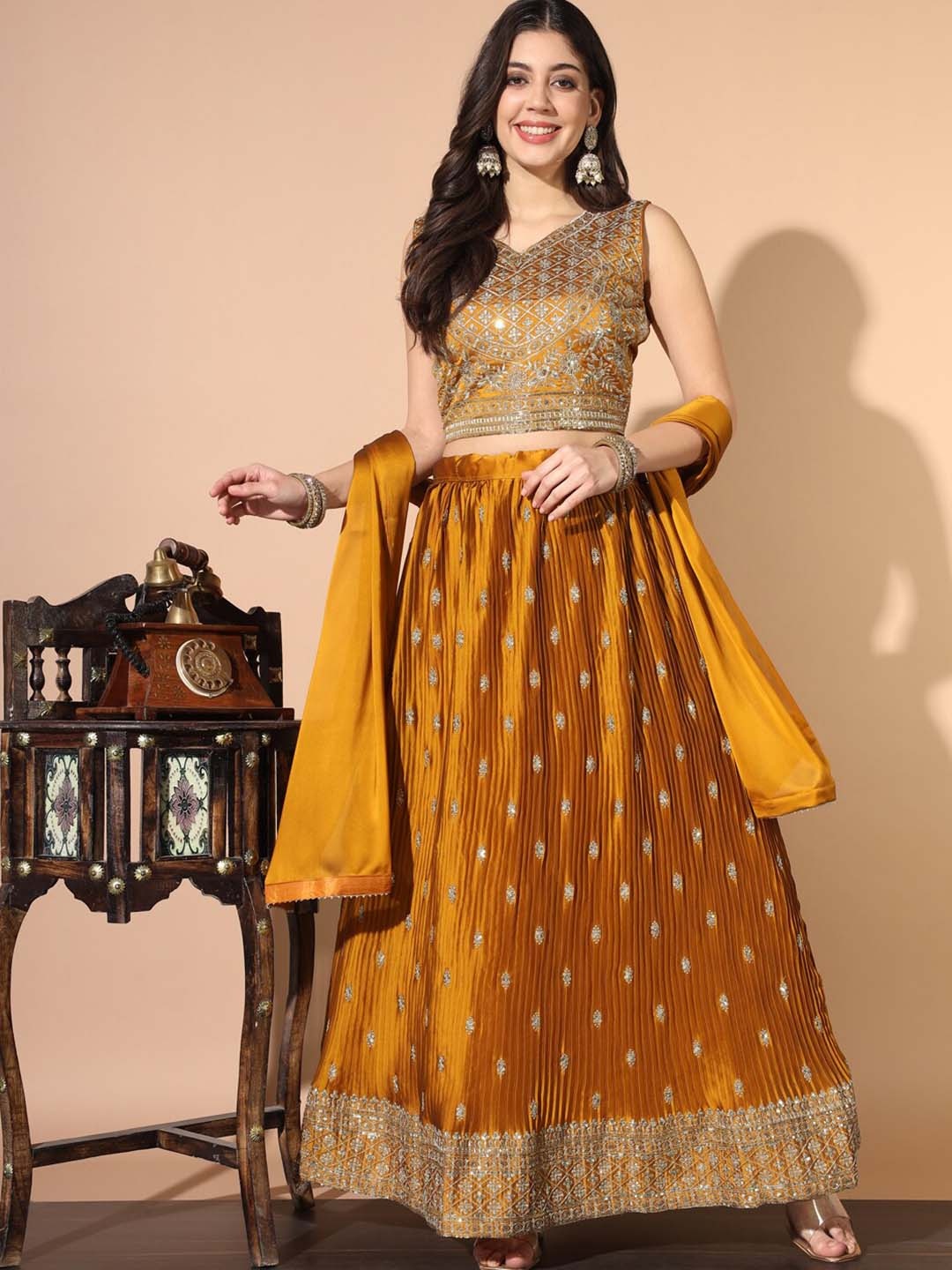 

Chhabra 555 Embroidered Made to Measure Lehenga & Choli With Dupatta, Mustard